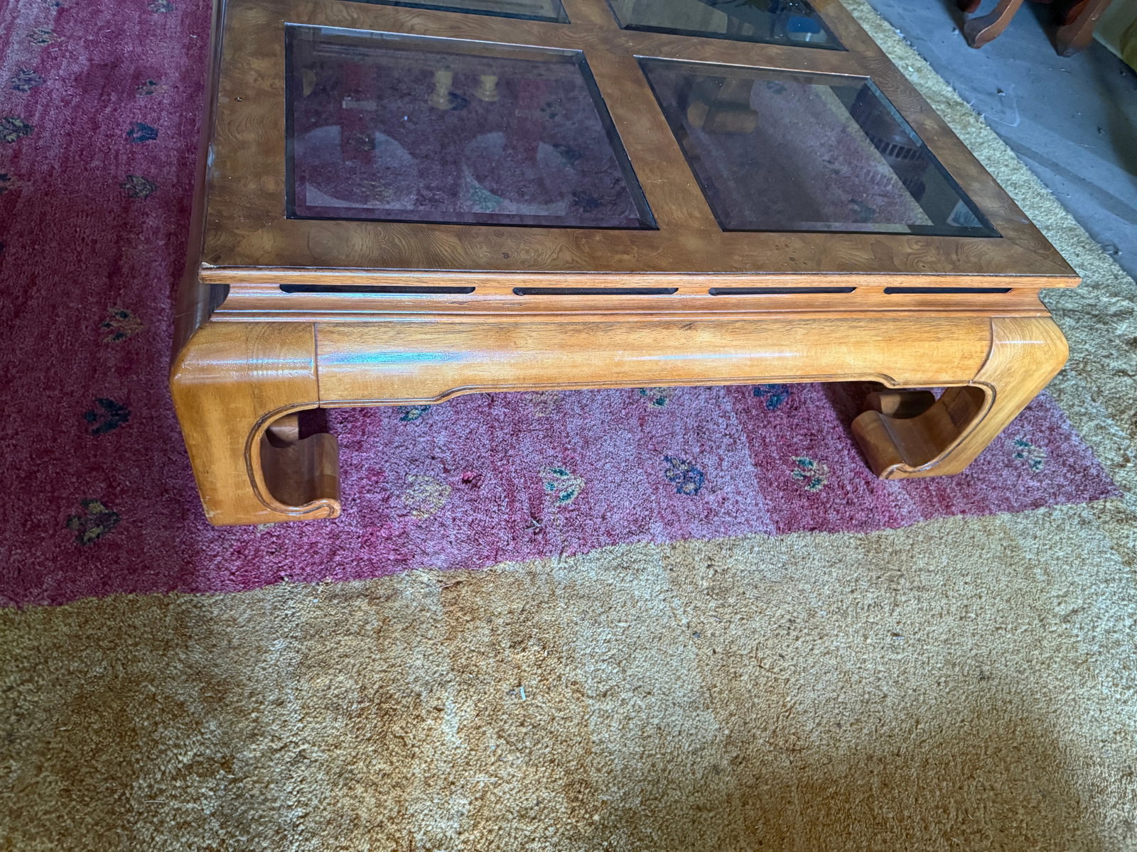 Classy Burlwood and Smoked Glass Square Coffee Table Attributed to Baker Furniture and James Mont - 5