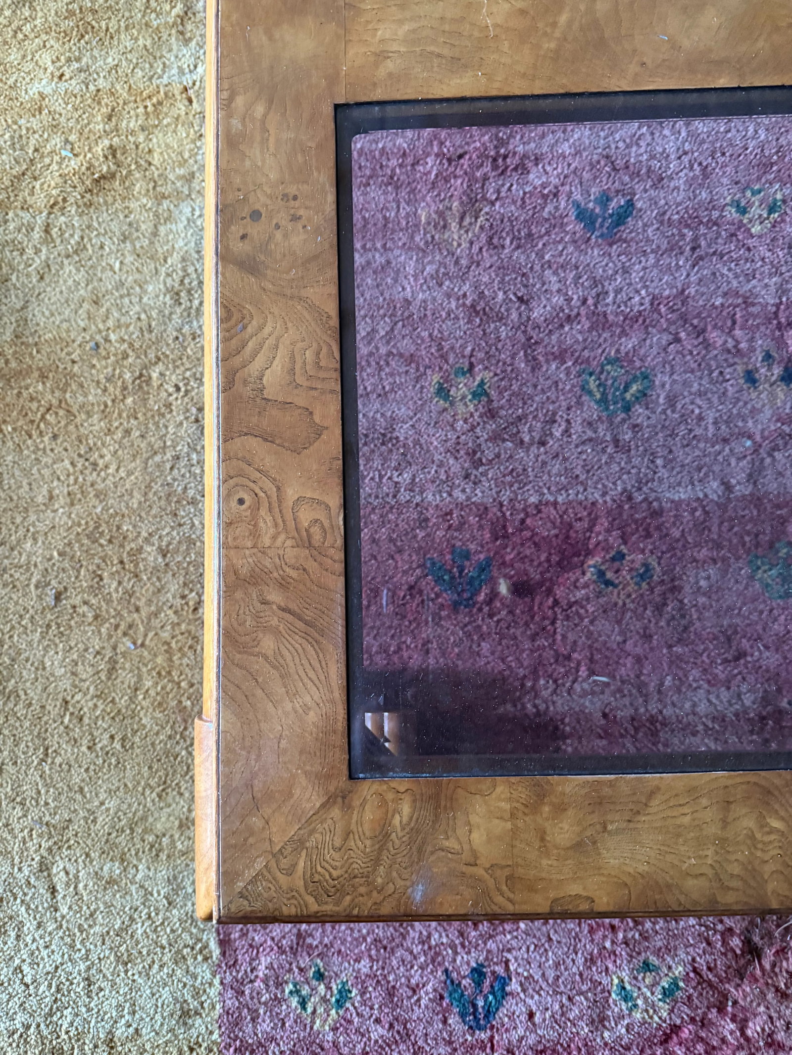 Classy Burlwood and Smoked Glass Square Coffee Table Attributed to Baker Furniture and James Mont - 6