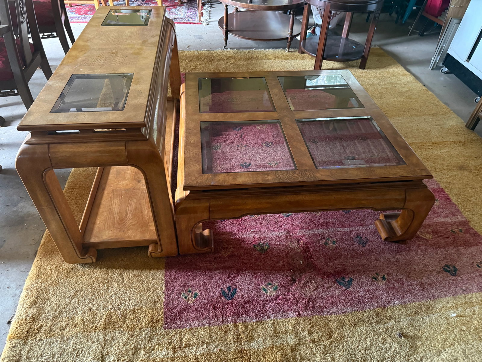 Classy Burlwood and Smoked Glass Square Coffee Table Attributed to Baker Furniture and James Mont - 8