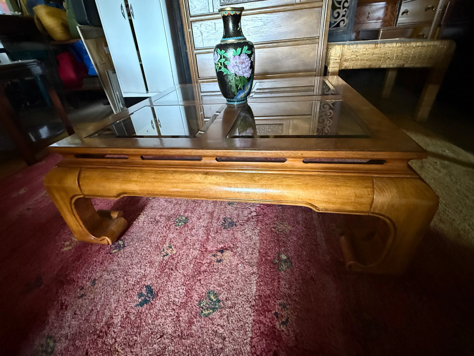 Classy Burlwood and Smoked Glass Square Coffee Table Attributed to Baker Furniture and James Mont - 9