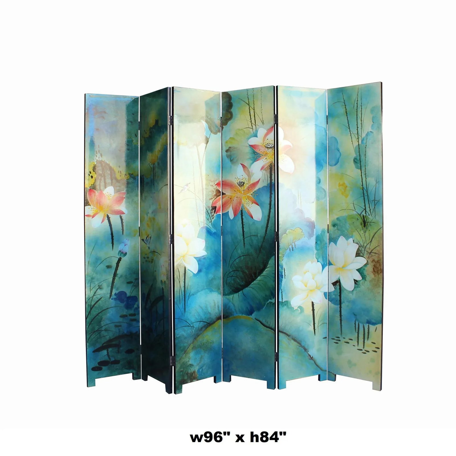 Water Ink Style Blue Lotus Pond Flower Birds Theme Graphic Screen - 2