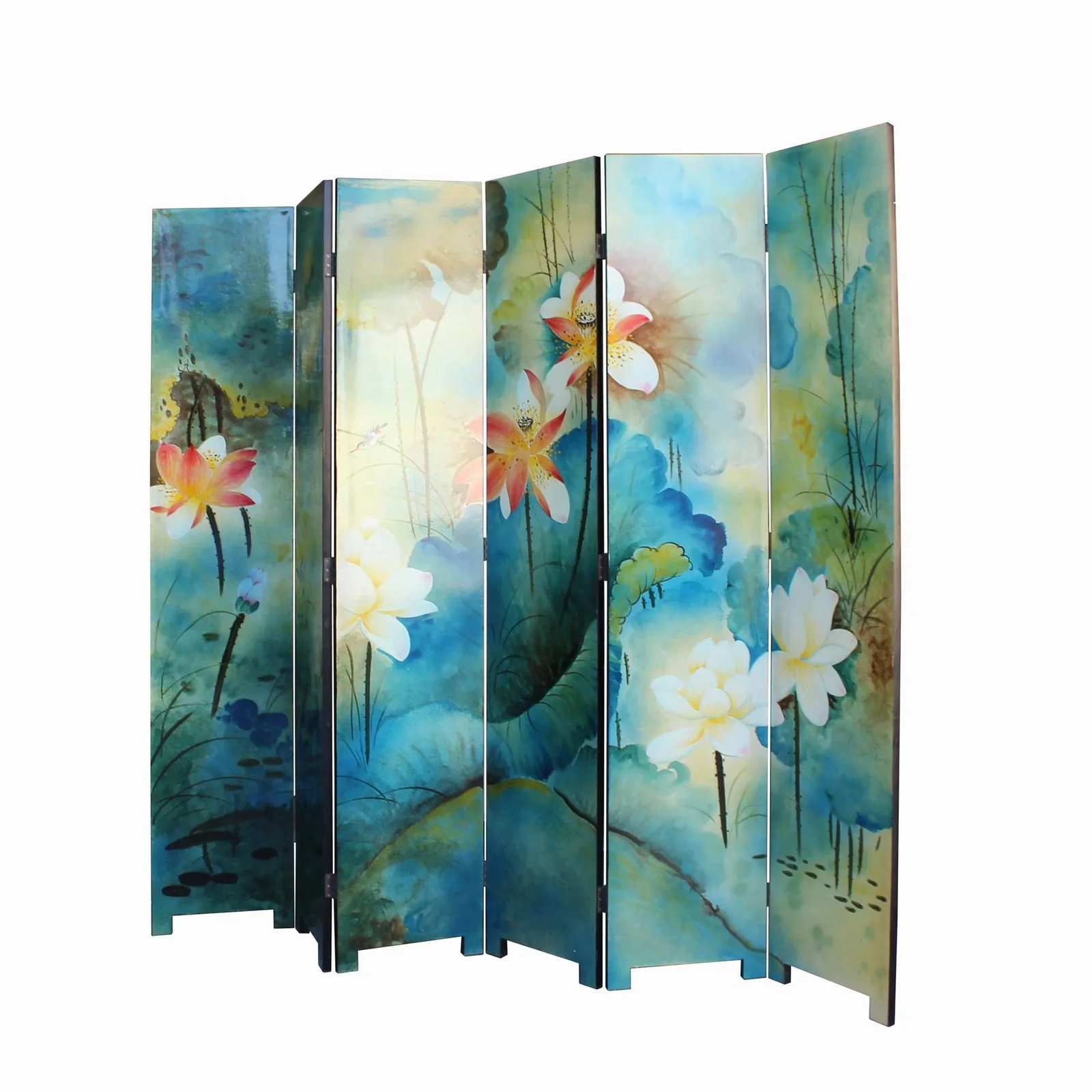 Water Ink Style Blue Lotus Pond Flower Birds Theme Graphic Screen - 3