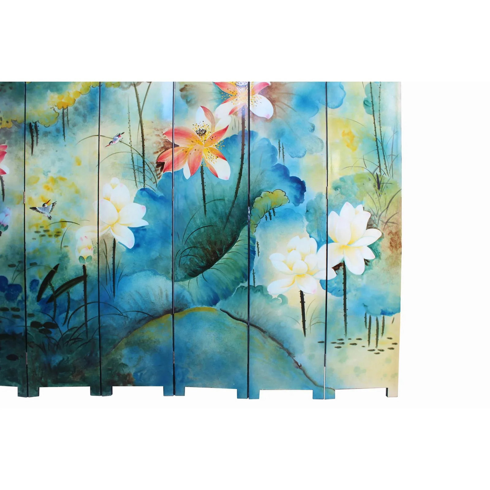 Water Ink Style Blue Lotus Pond Flower Birds Theme Graphic Screen - 8