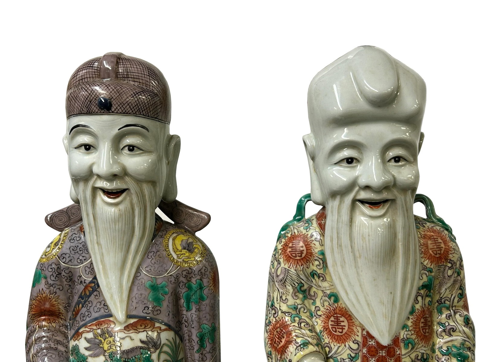 Chinese Canton Color Mixed Feng Shui Fok, Lok, Sau Figure Set - 12