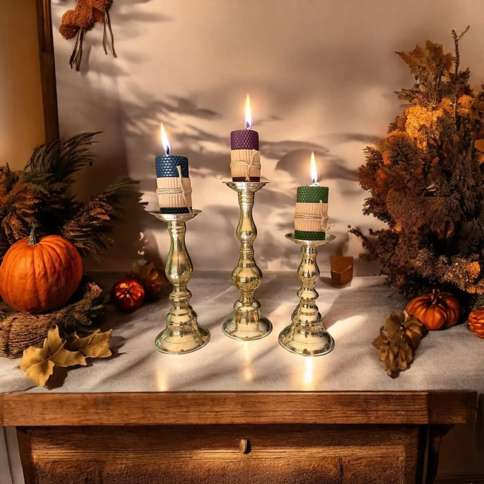 Polished Brass Candlesticks Set of 3 - 11