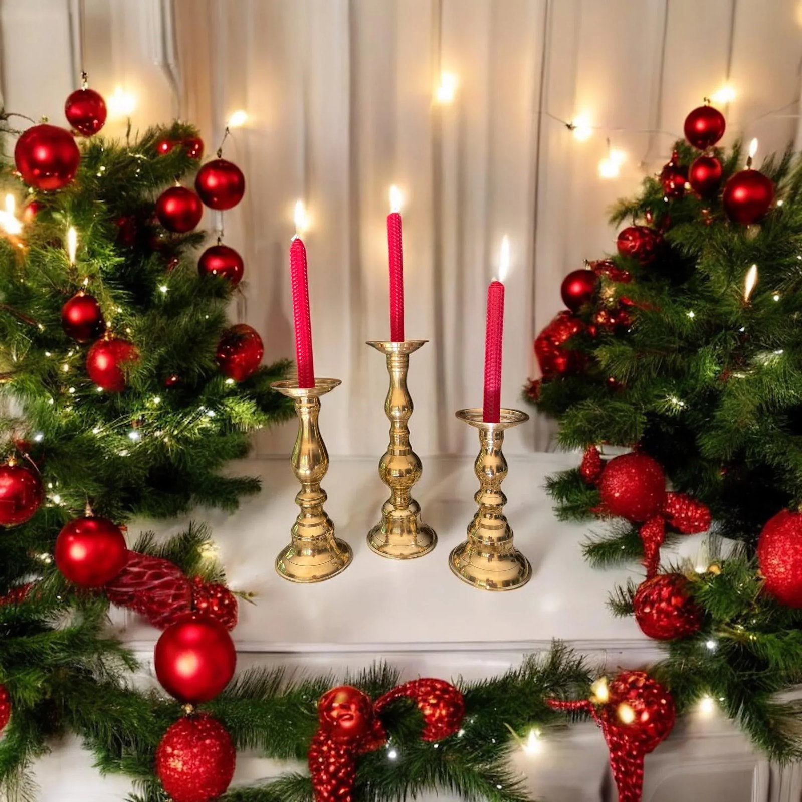 Polished Brass Candlesticks Set of 3 - 12