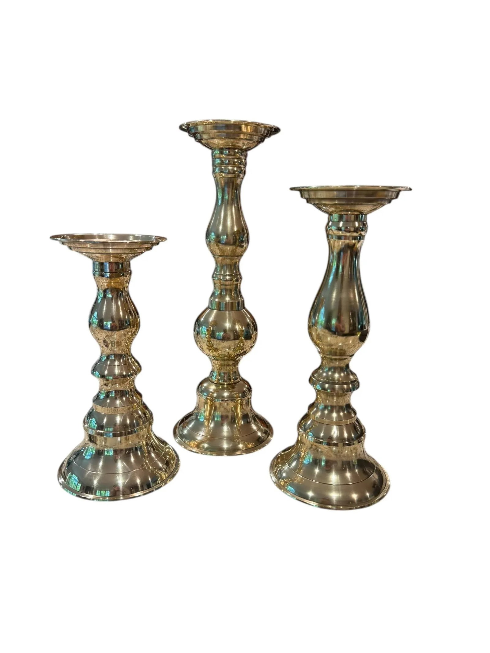 Polished Brass Candlesticks Set of 3 - 2