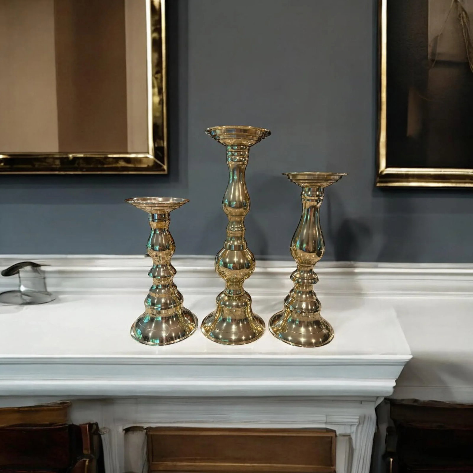 Polished Brass Candlesticks Set of 3 - 3