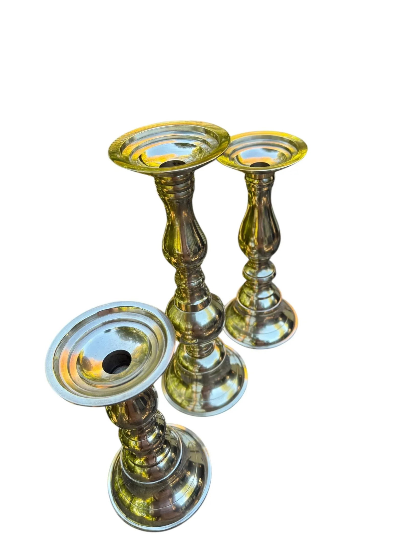 Polished Brass Candlesticks Set of 3 - 4