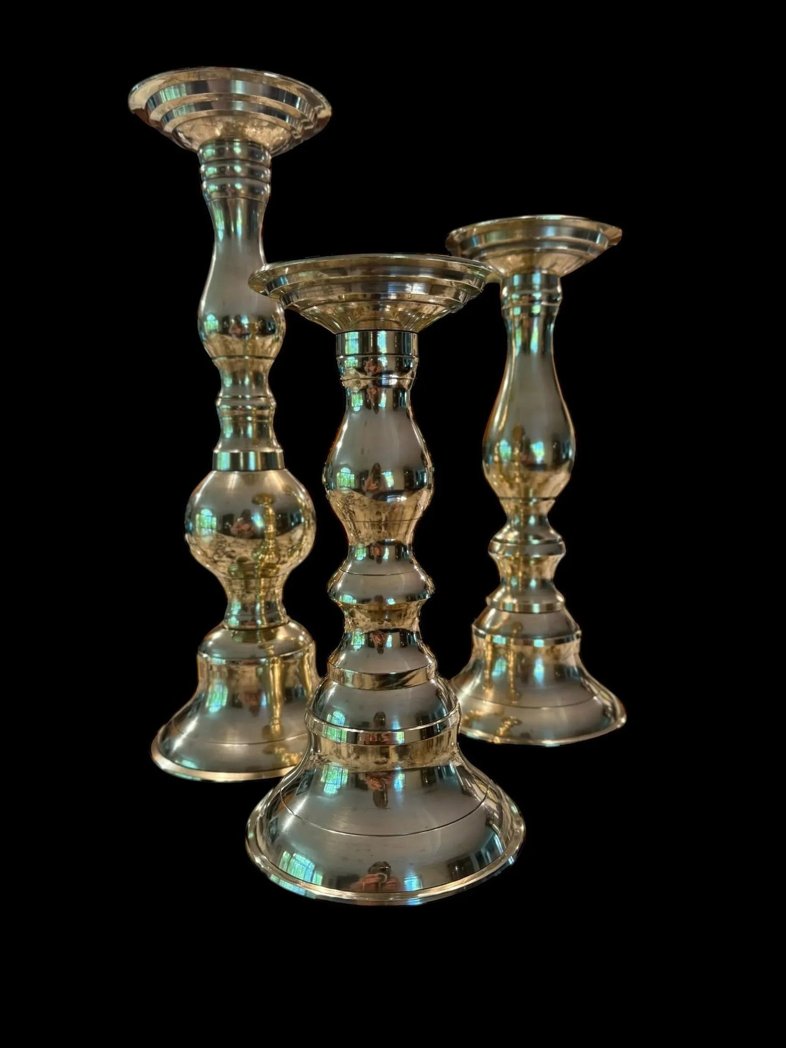 Polished Brass Candlesticks Set of 3 - 5