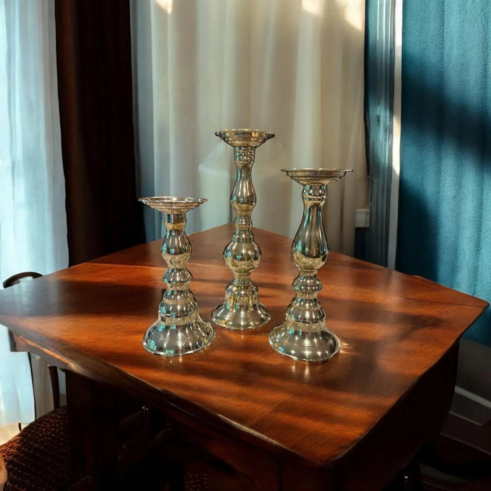 Polished Brass Candlesticks Set of 3 - 6