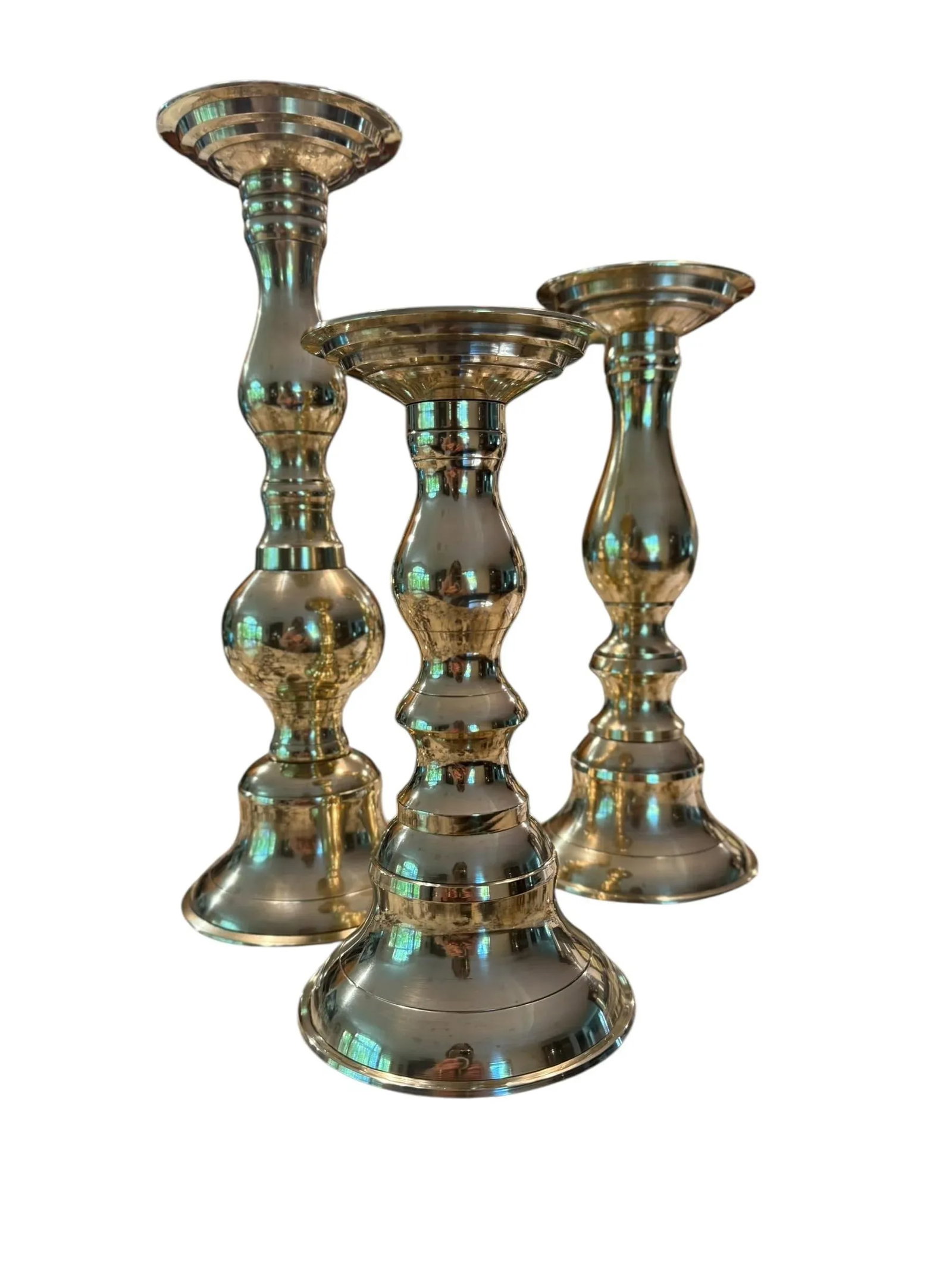 Polished Brass Candlesticks Set of 3 - 7