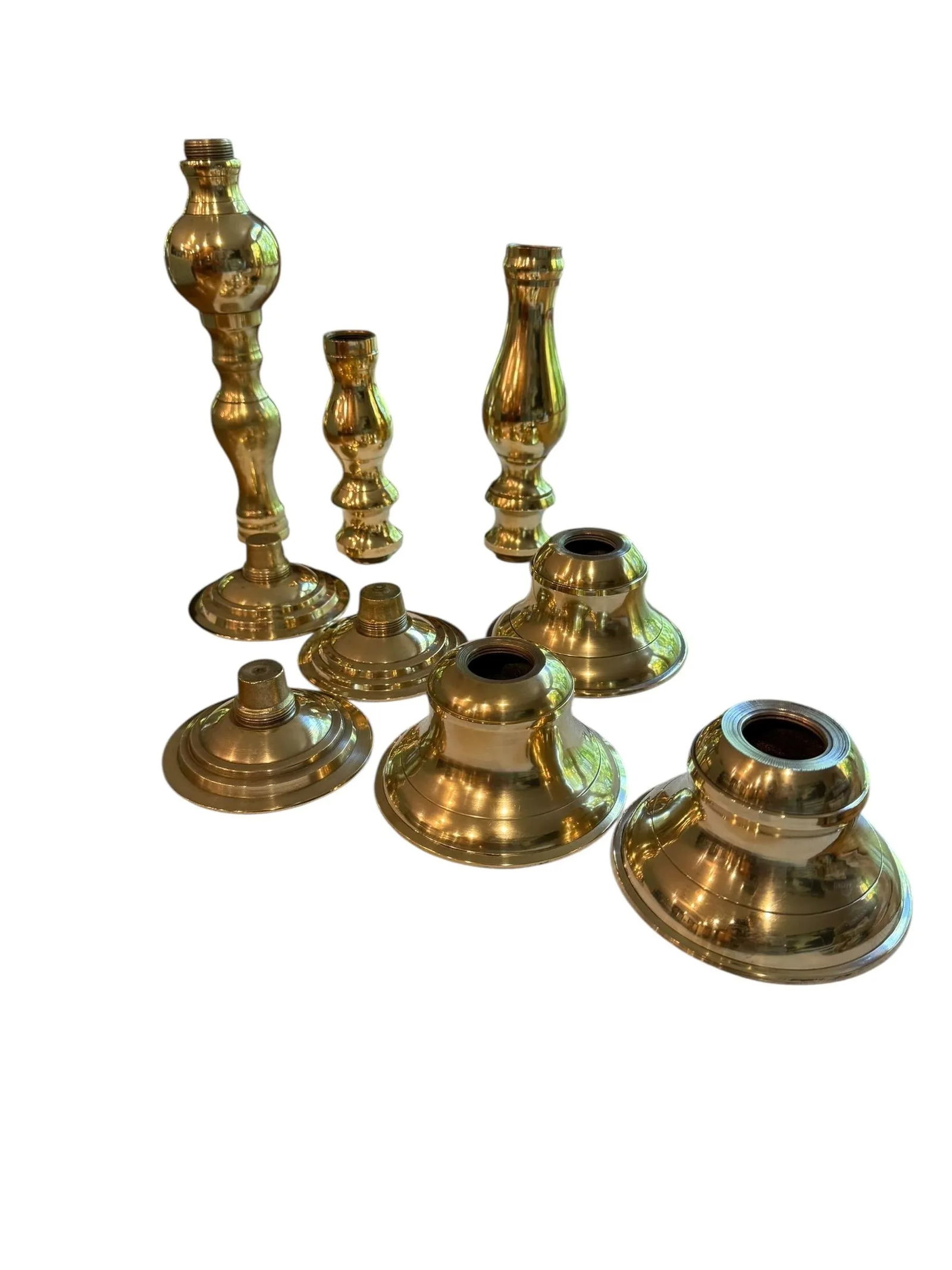 Polished Brass Candlesticks Set of 3 - 8