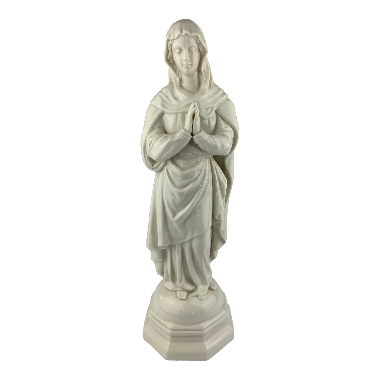 Vintage Belleek Porcelain Figurine: Vintage Porcelain Figurine of Blessed Virgin Mary by Belleek of Ireland. Collection from the Estate of Bob & Dolores Hope, Toluca Lake, California. Condition: Alterations: Original Condition Unaltered