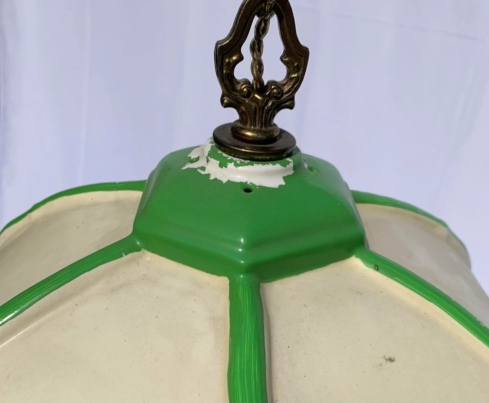 Mid 20th Century Mid-Century Green and White Ceramic Hanging Swag Lamp - 11