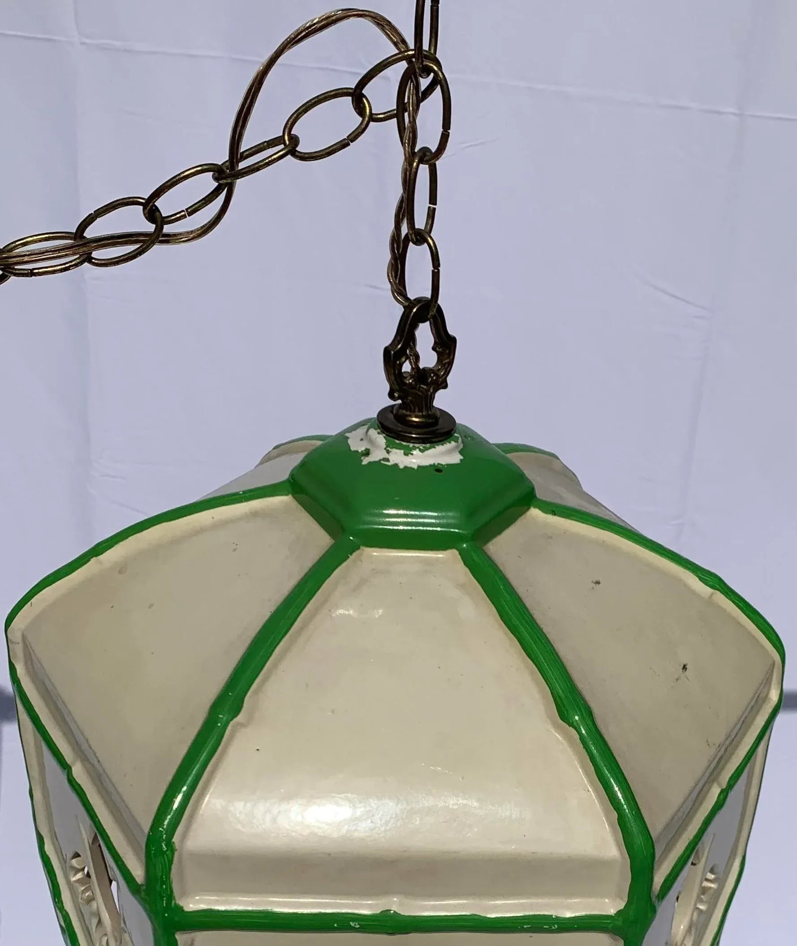 Mid 20th Century Mid-Century Green and White Ceramic Hanging Swag Lamp - 13