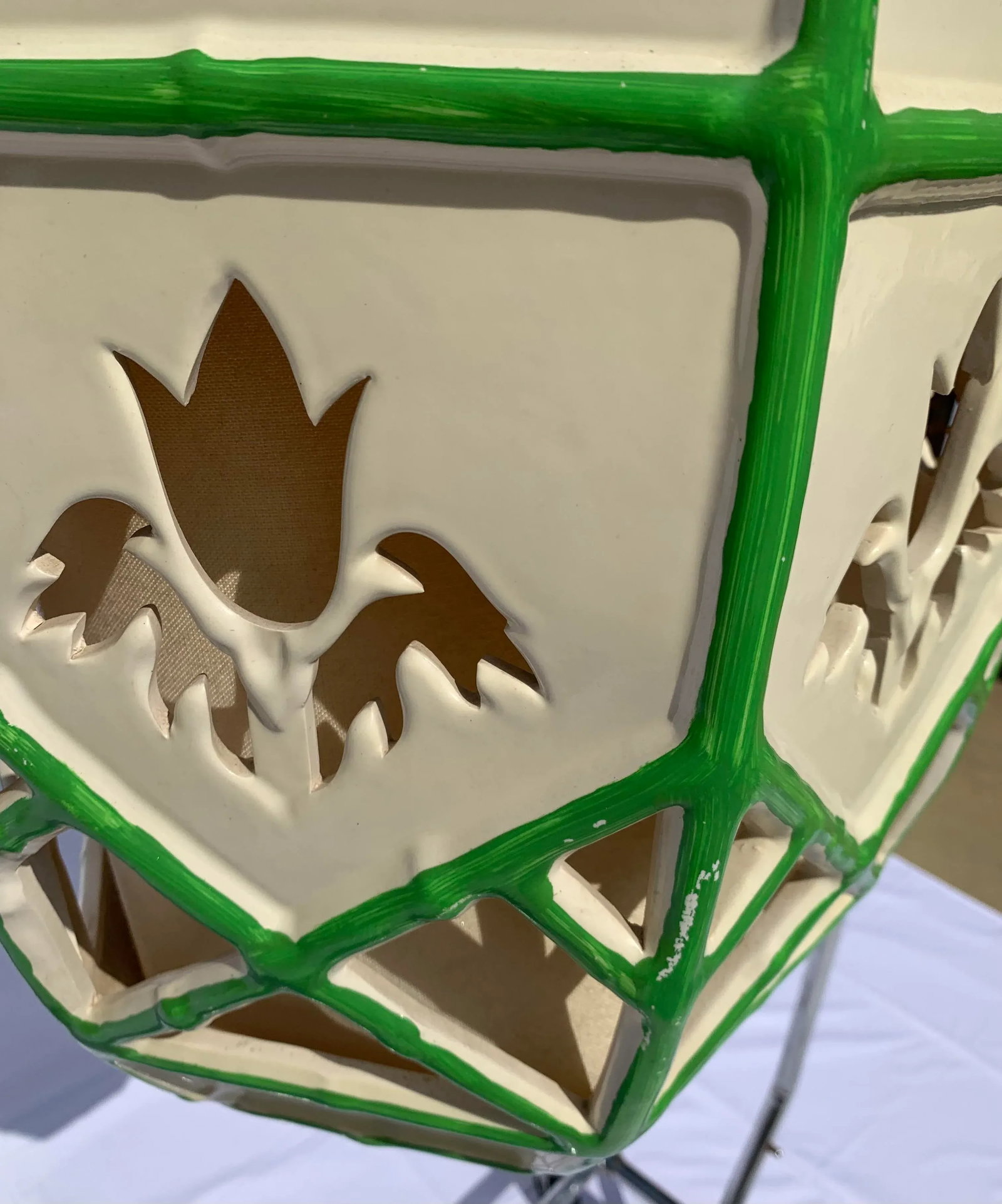 Mid 20th Century Mid-Century Green and White Ceramic Hanging Swag Lamp - 14