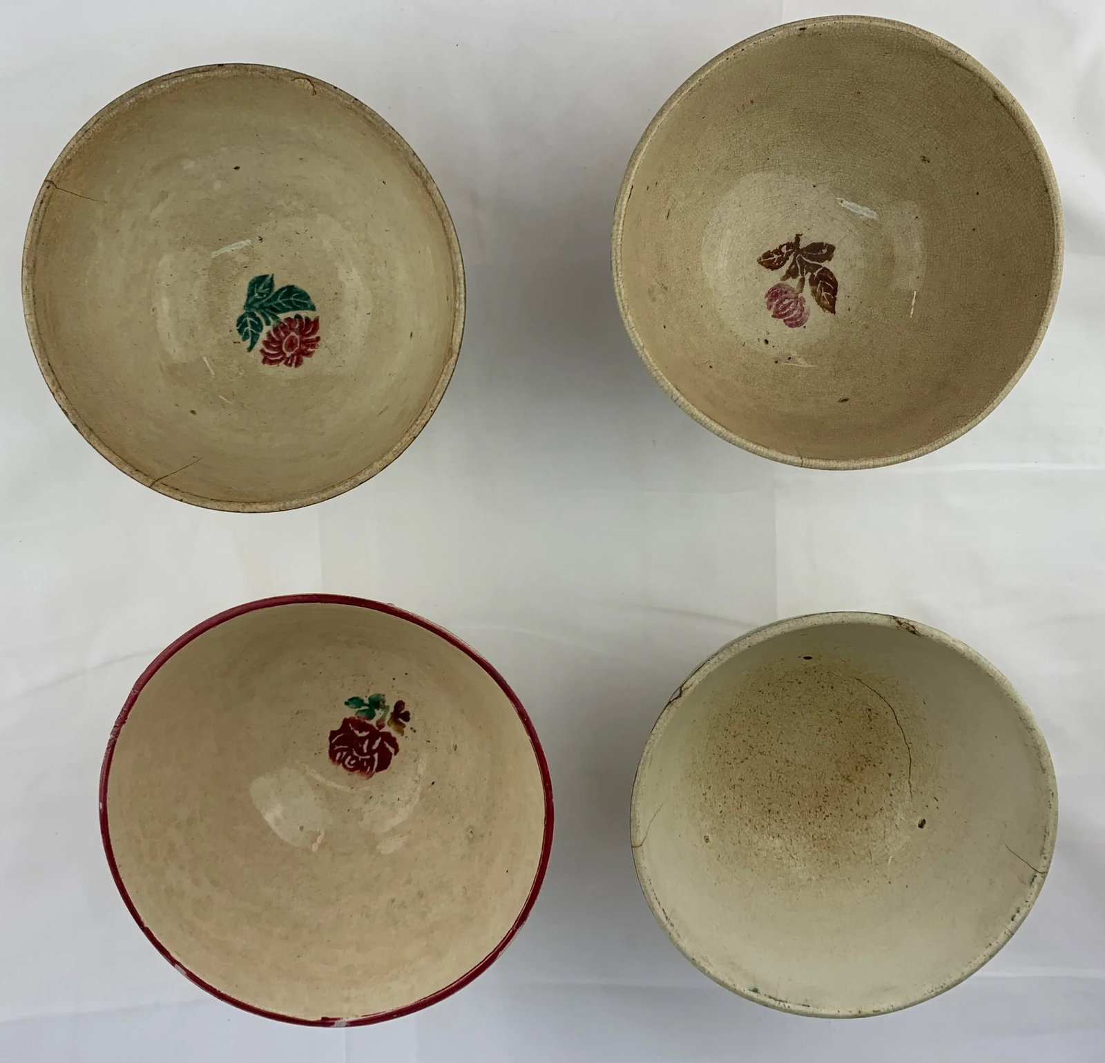 19th Century Spongeware Hand Painted Bowls - Set of 4 - 4