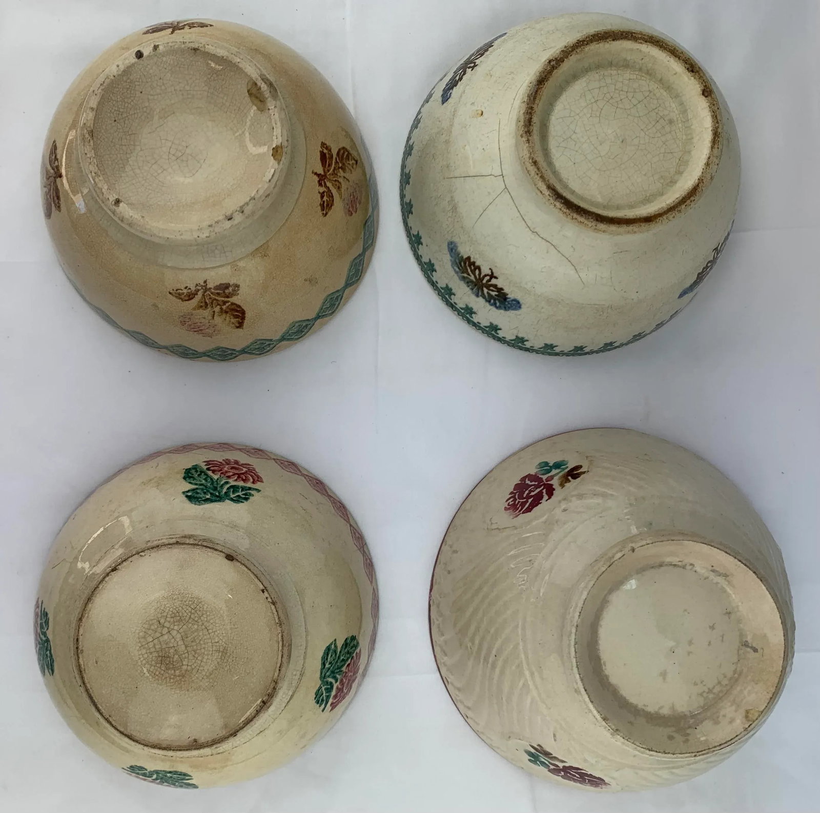19th Century Spongeware Hand Painted Bowls - Set of 4 - 9