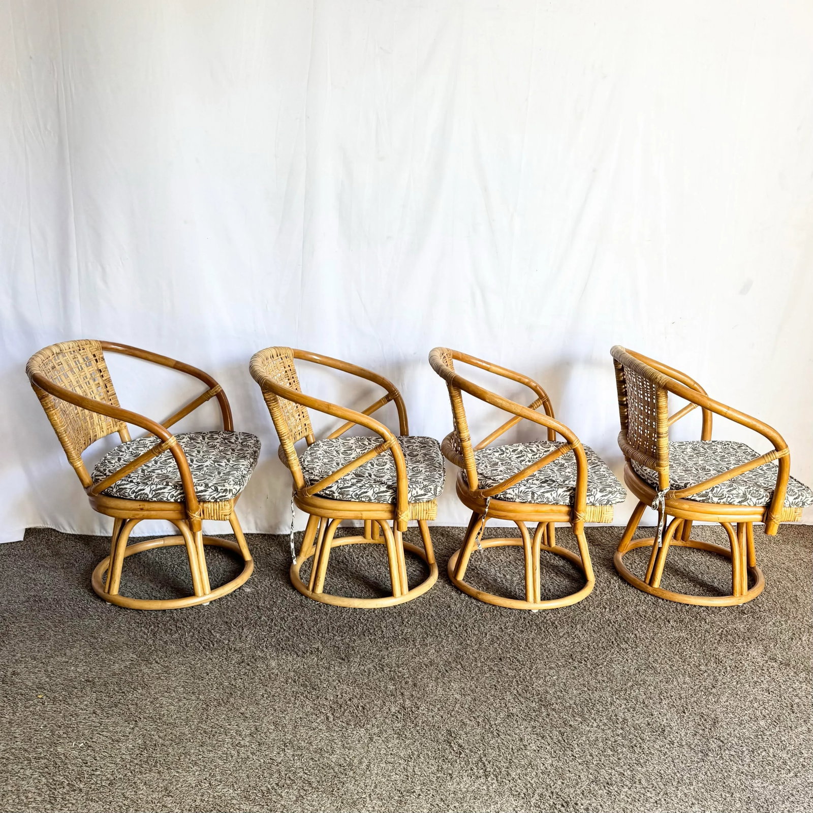 Boho Chic Rattan Wicker Swivel Arm Dining Chairs - Set of 4 - 2