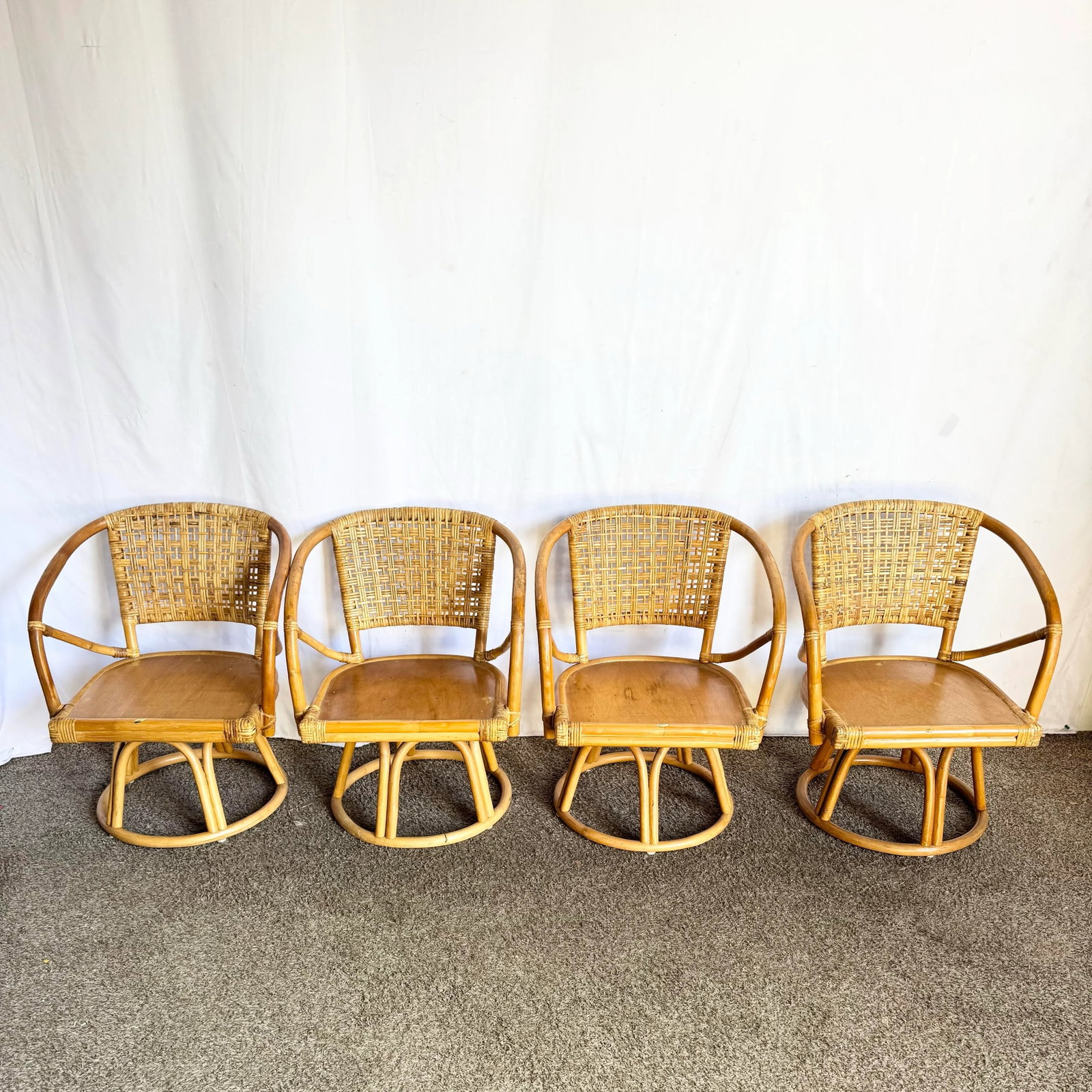 Boho Chic Rattan Wicker Swivel Arm Dining Chairs - Set of 4 - 3