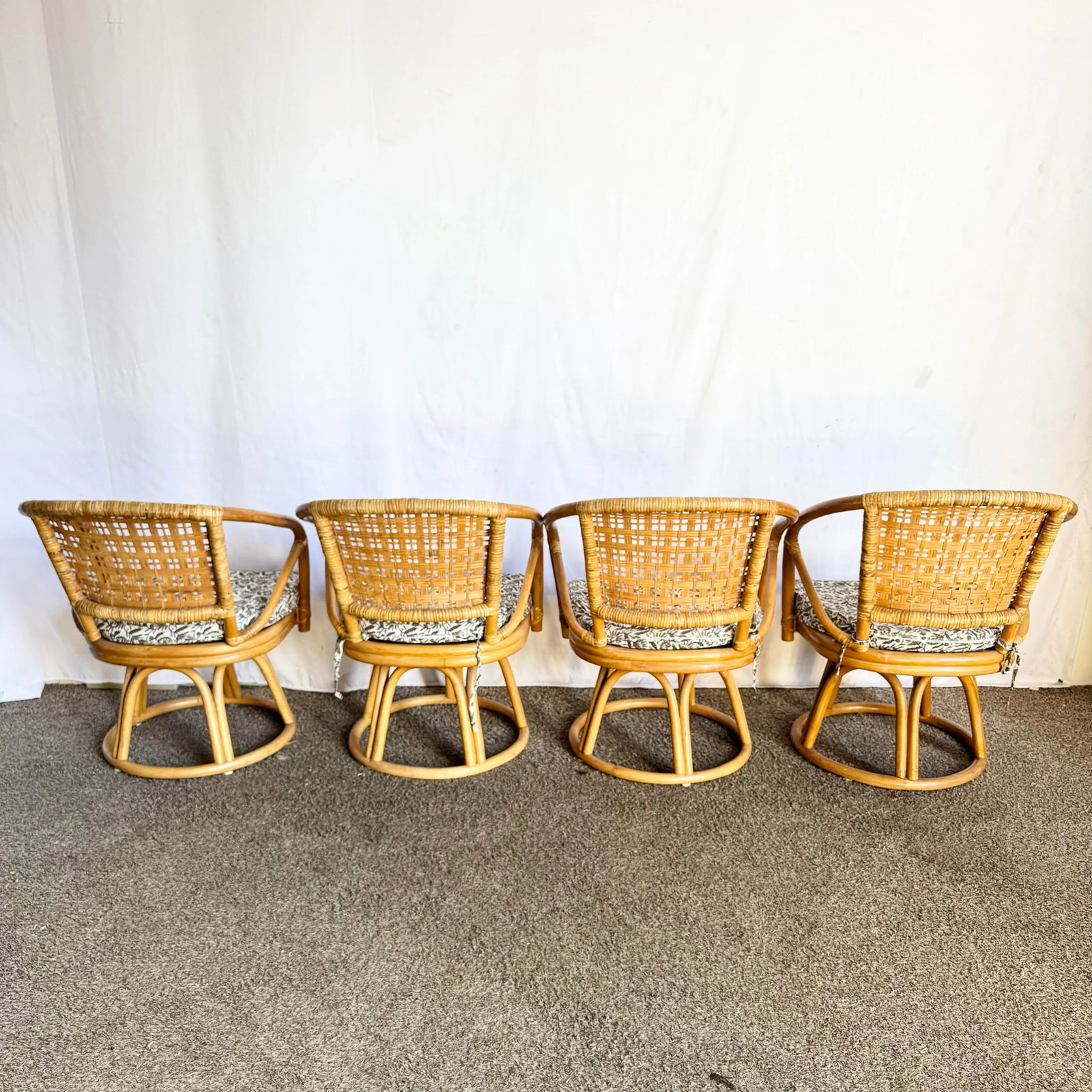 Boho Chic Rattan Wicker Swivel Arm Dining Chairs - Set of 4 - 5
