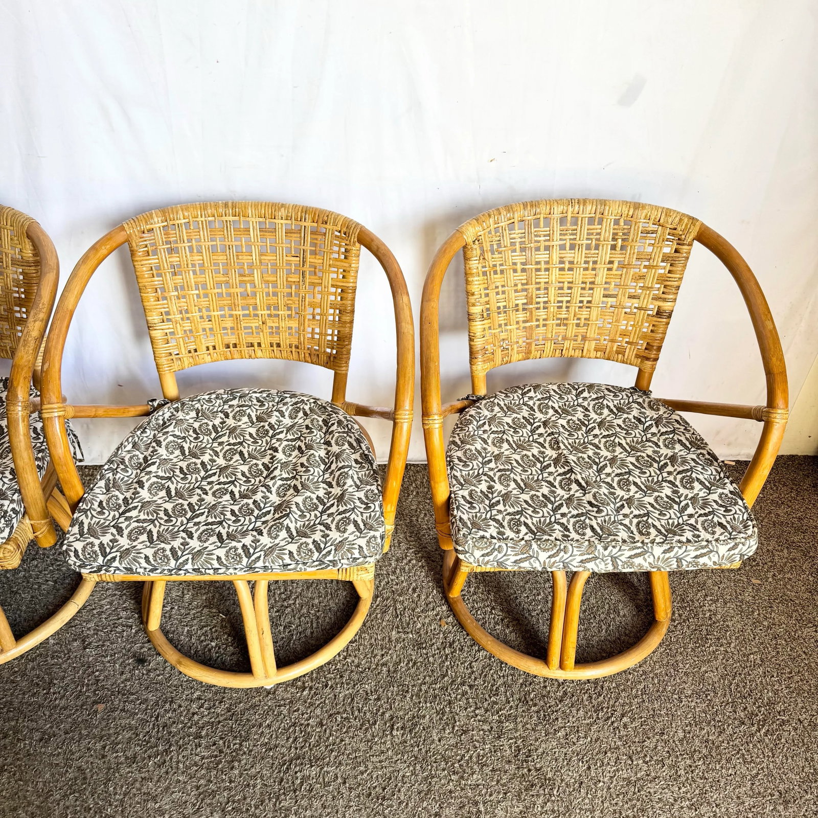 Boho Chic Rattan Wicker Swivel Arm Dining Chairs - Set of 4 - 6