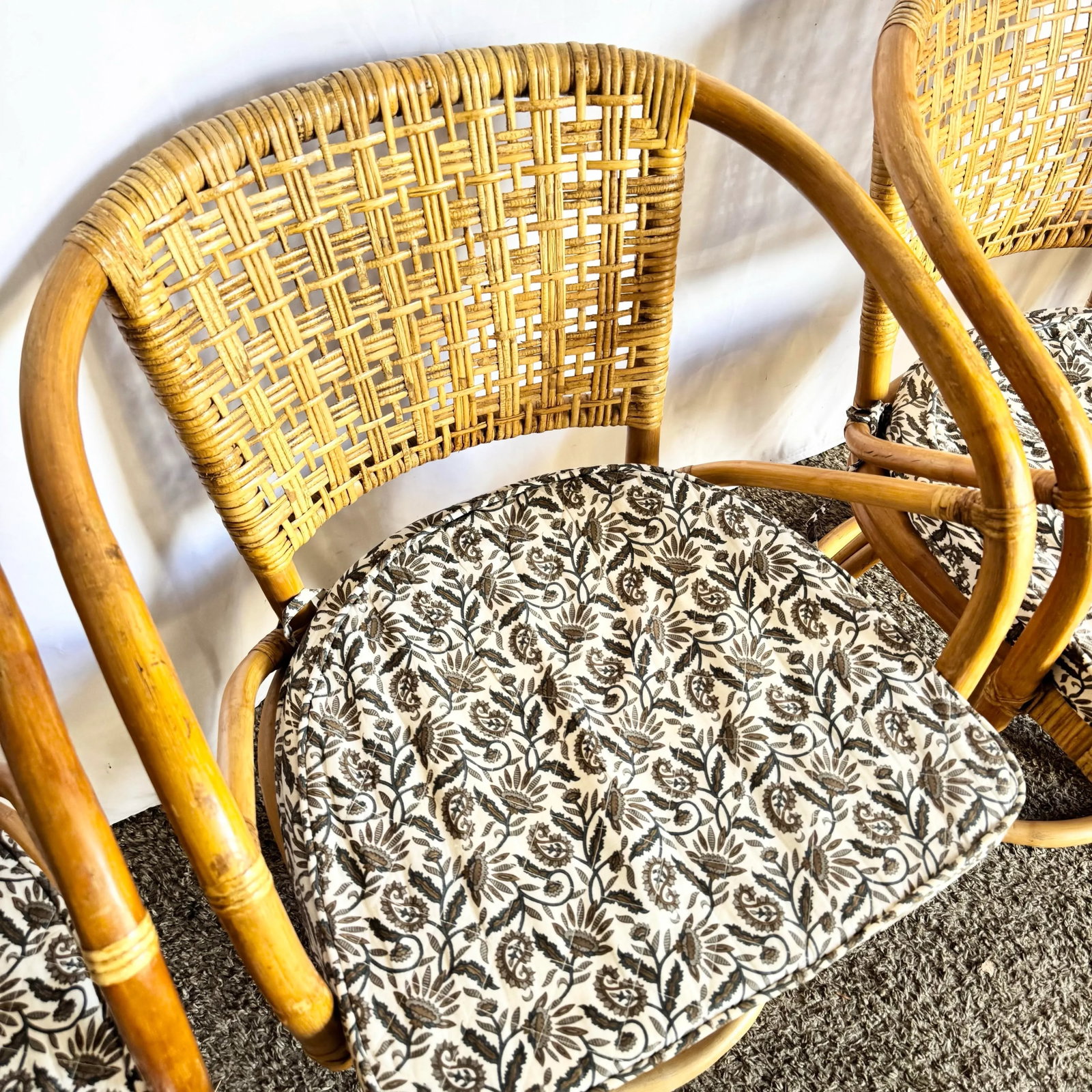 Boho Chic Rattan Wicker Swivel Arm Dining Chairs - Set of 4 - 8