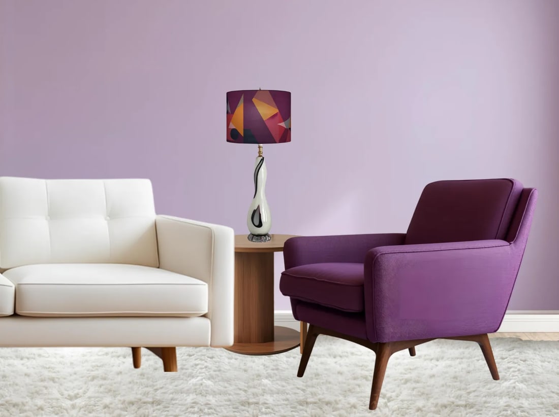 Murano Art Glass White With Stretched Purple Ovals Table Lamp - 7