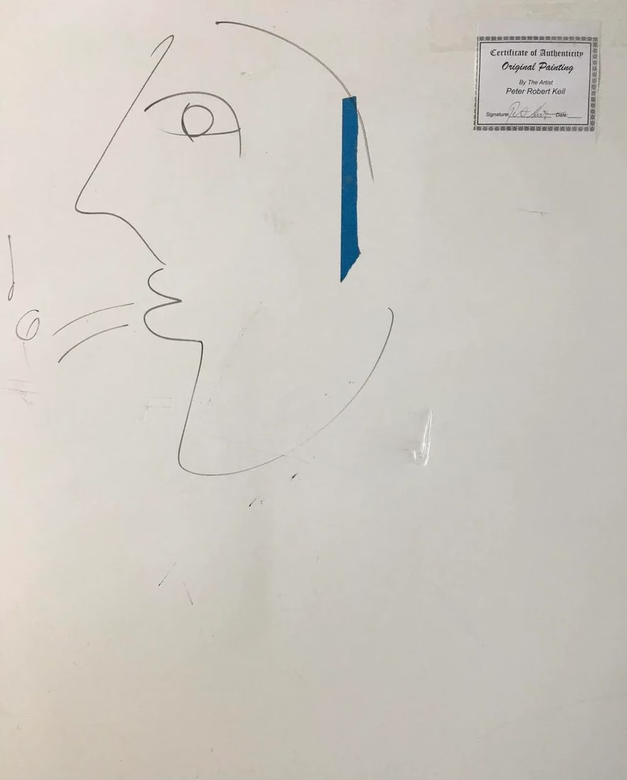 1980s Abstract Face Mixed-Media Painting by Peter Keil, Framed - 8