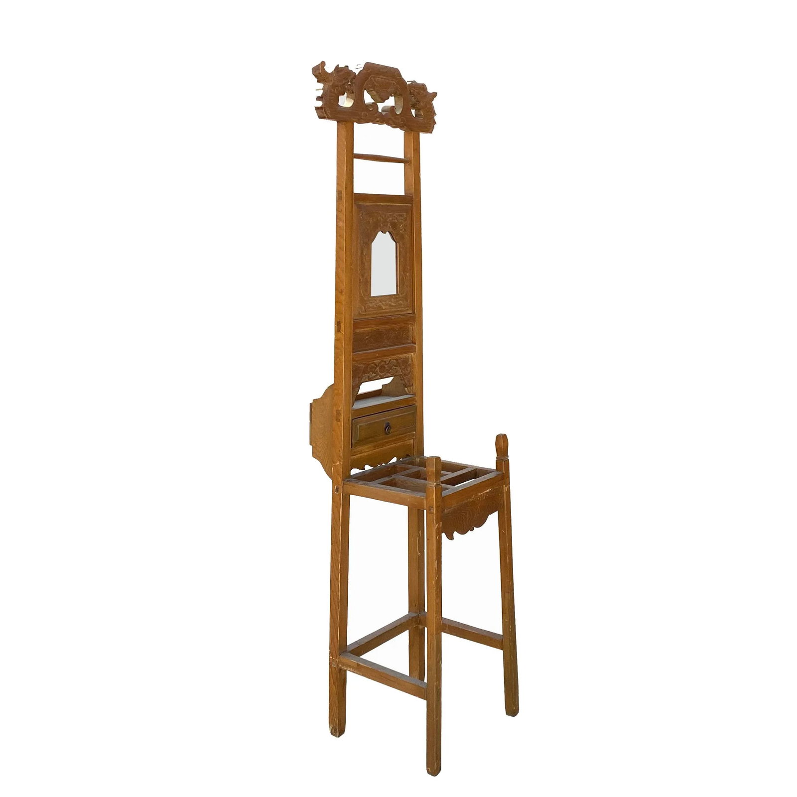 Chinese Oriental Wood Carving Cloth Rack Panel Wash Basin Stand - 4