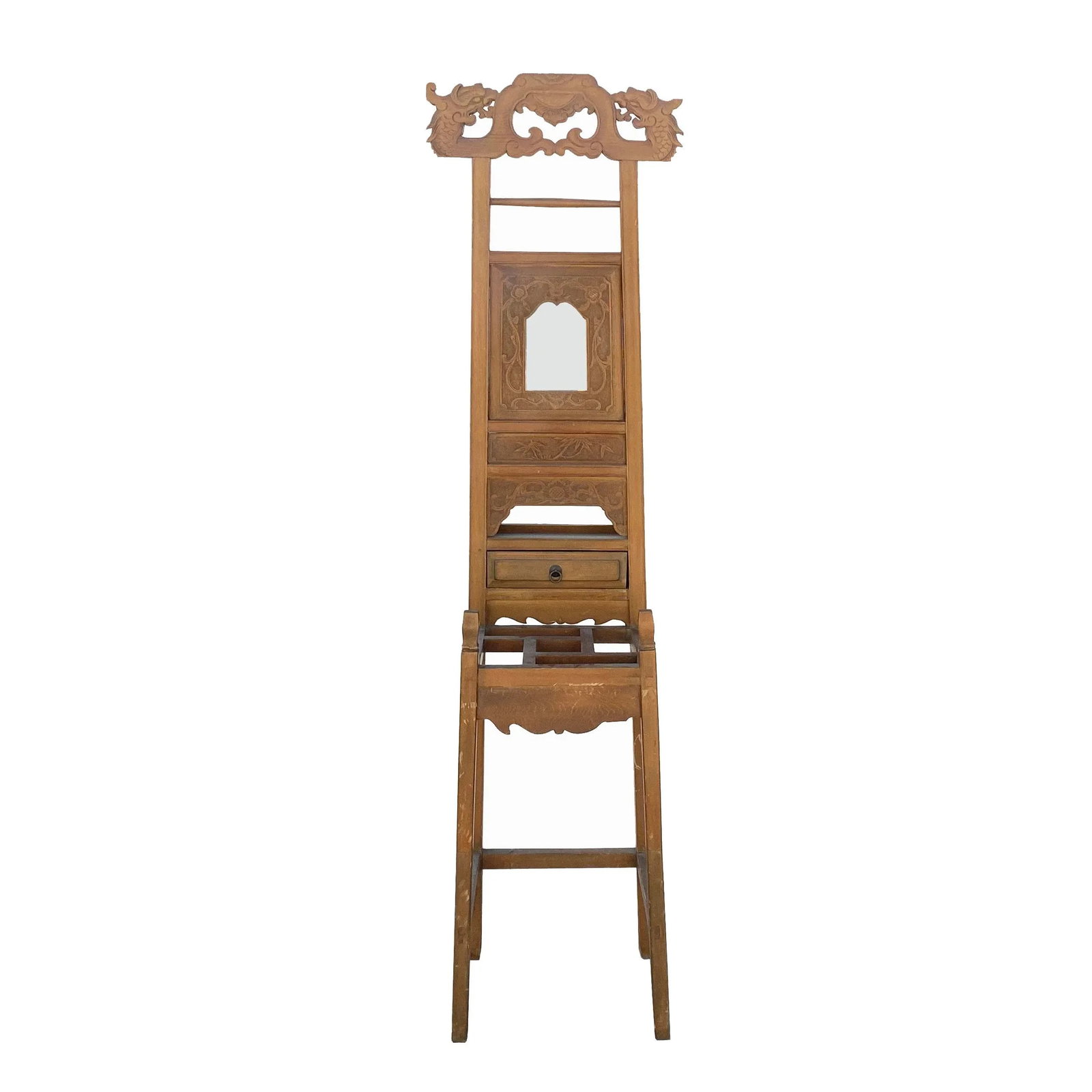 Chinese Oriental Wood Carving Cloth Rack Panel Wash Basin Stand - 7