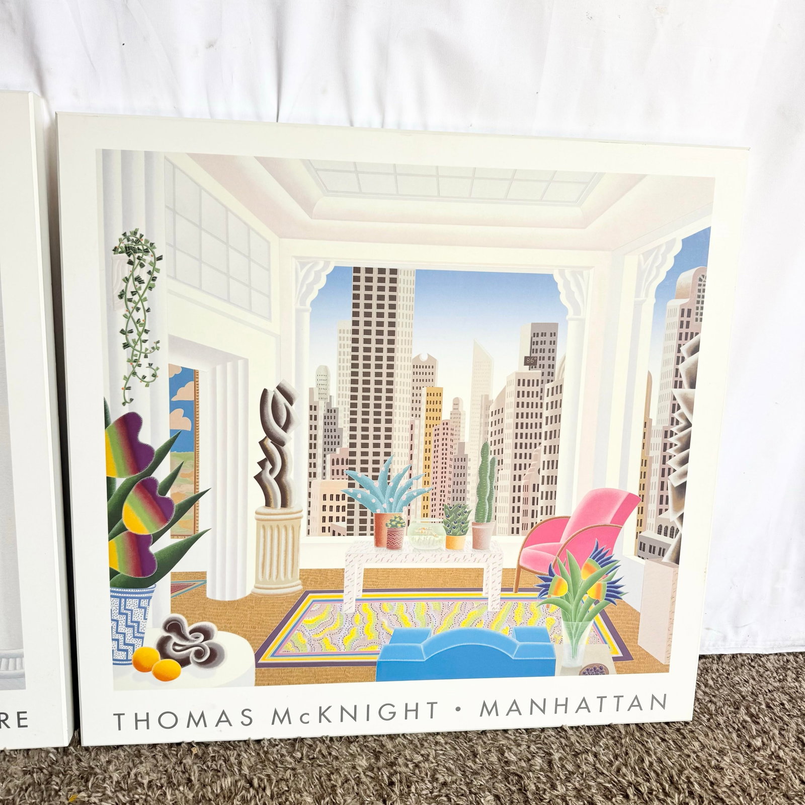 Vintage Thomas McKnight Madison Square and Manhattan Prints on Wood Bard Frame - Two Pieces - 2