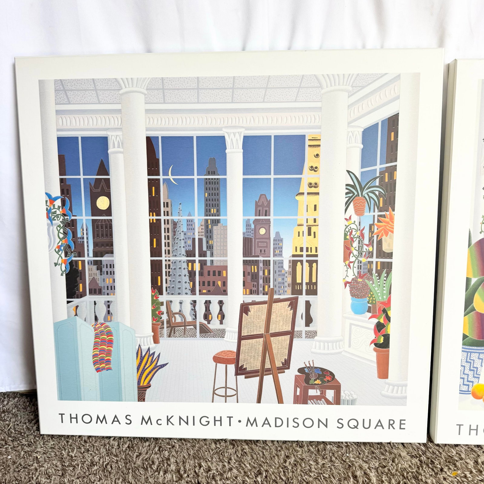 Vintage Thomas McKnight Madison Square and Manhattan Prints on Wood Bard Frame - Two Pieces - 3