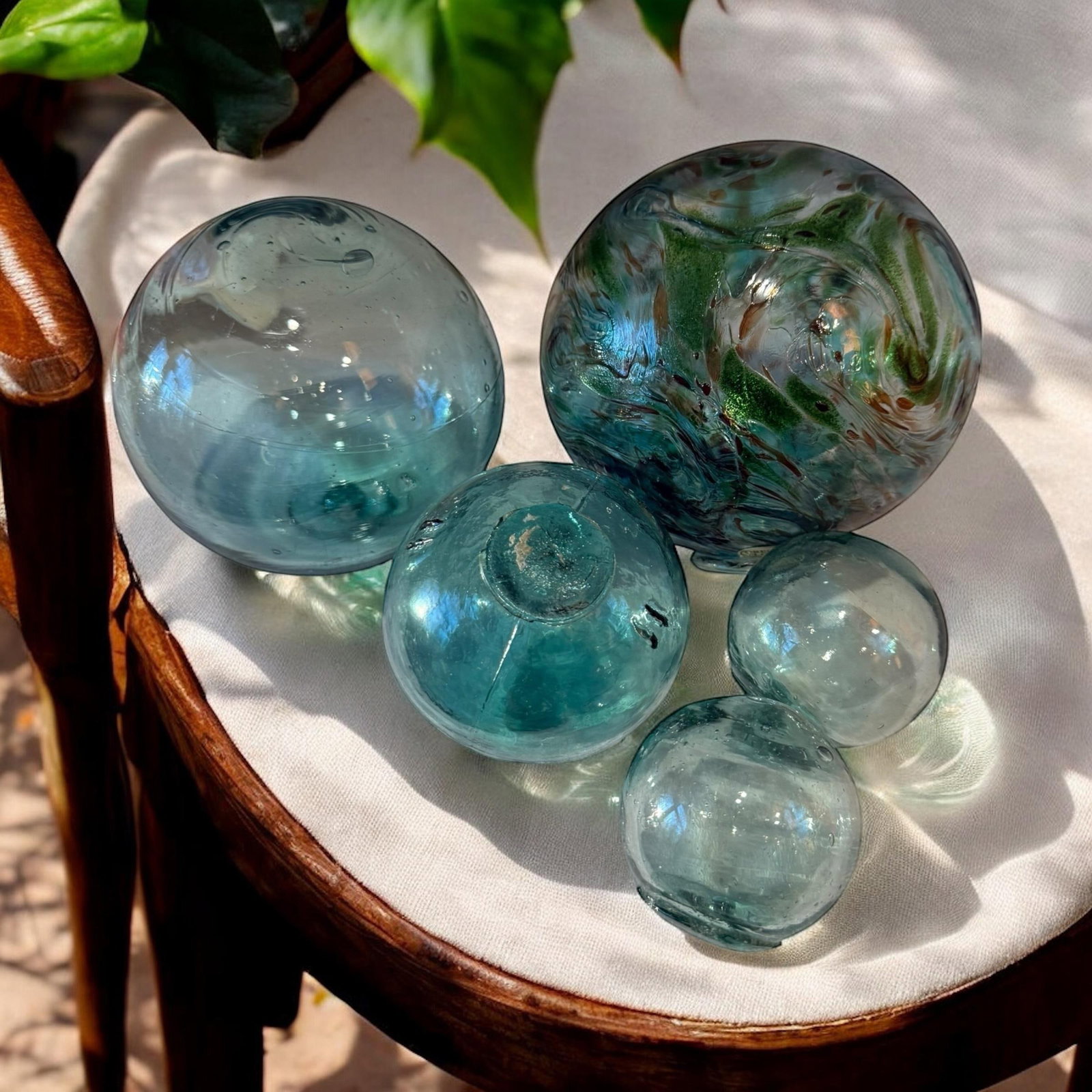 Vintage Glass Decor Fishing Floats Balls With 2001 Custom Art Glass Oregon Float Set of 5 - 4