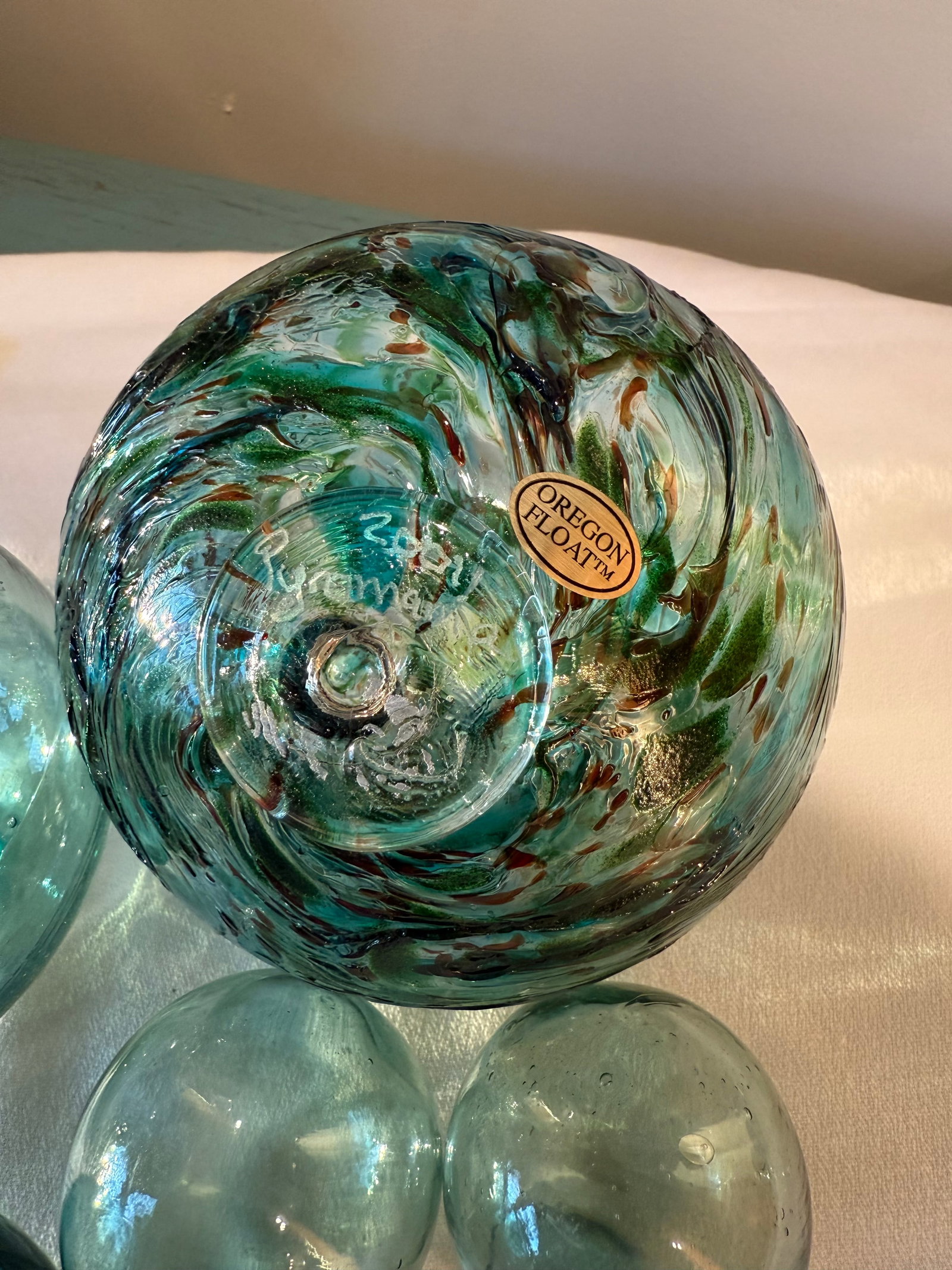 Vintage Glass Decor Fishing Floats Balls With 2001 Custom Art Glass Oregon Float Set of 5 - 5