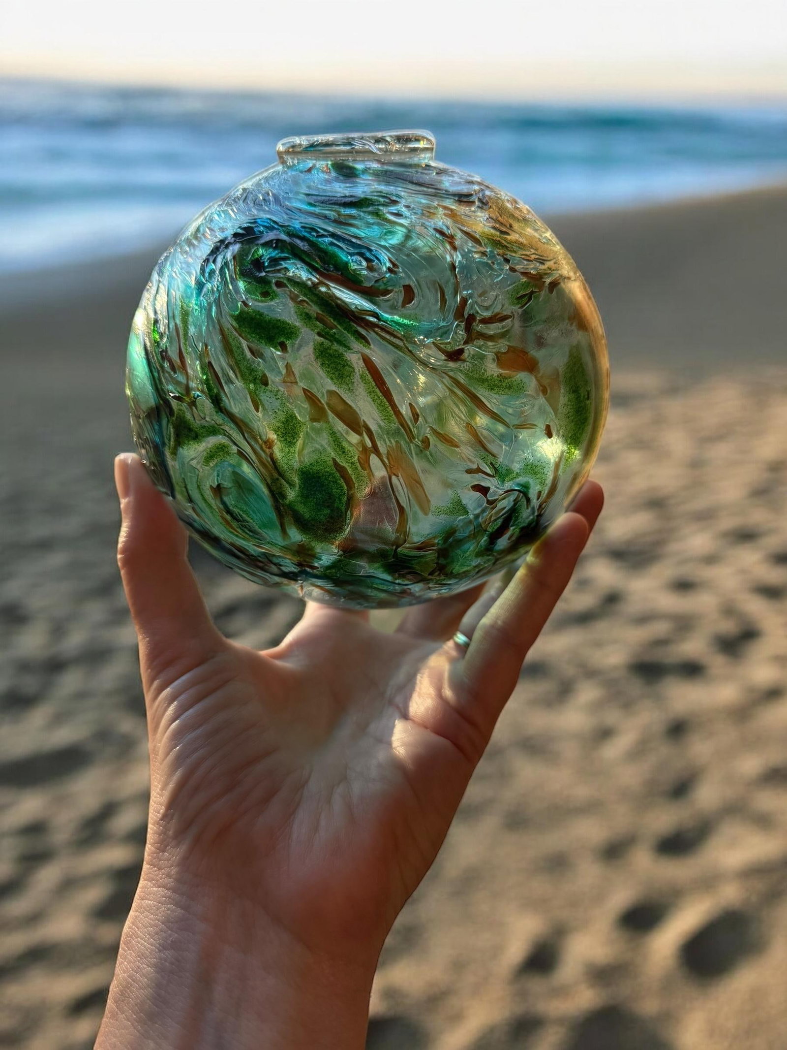 Vintage Glass Decor Fishing Floats Balls With 2001 Custom Art Glass Oregon Float Set of 5 - 6