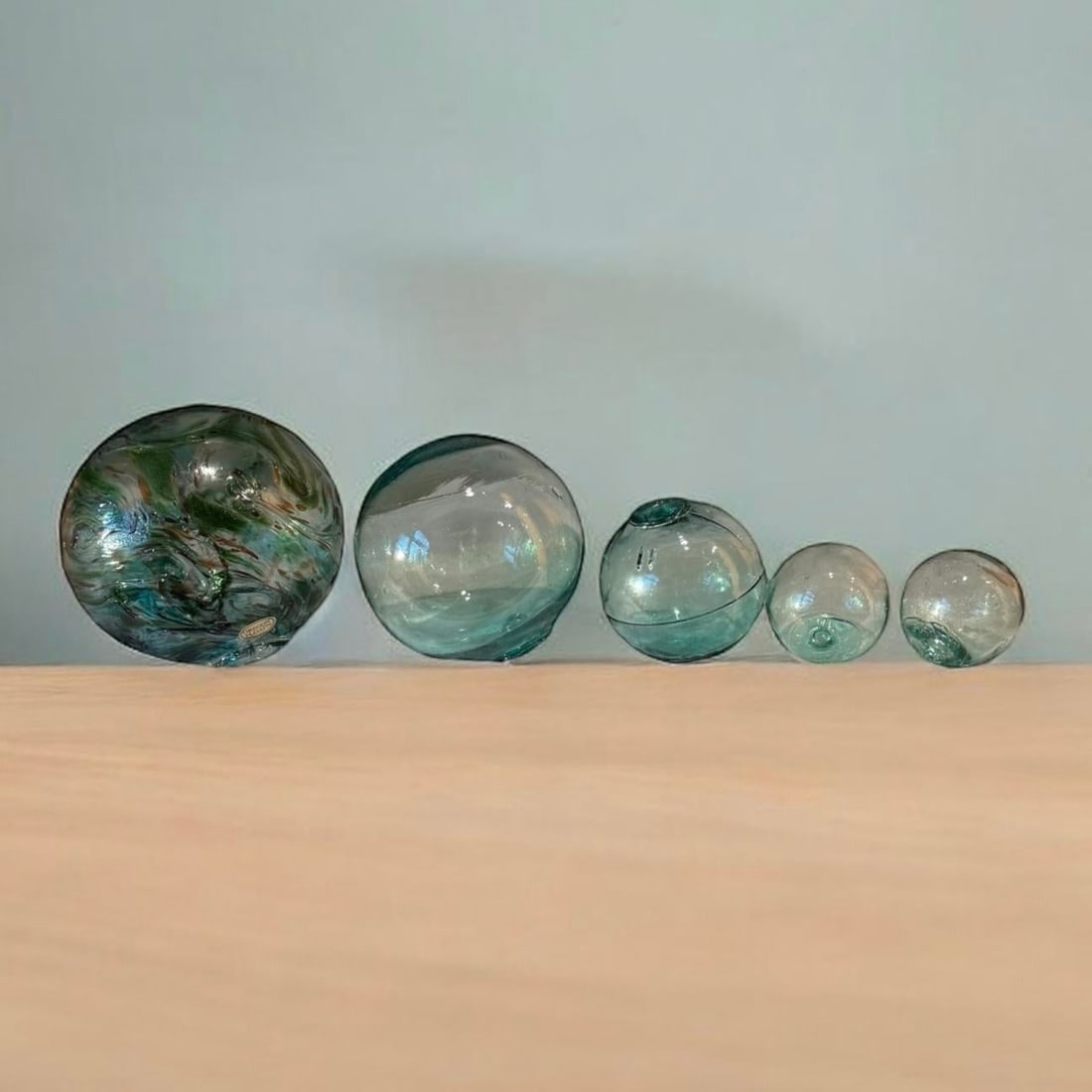 Vintage Glass Decor Fishing Floats Balls With 2001 Custom Art Glass Oregon Float Set of 5 - 8
