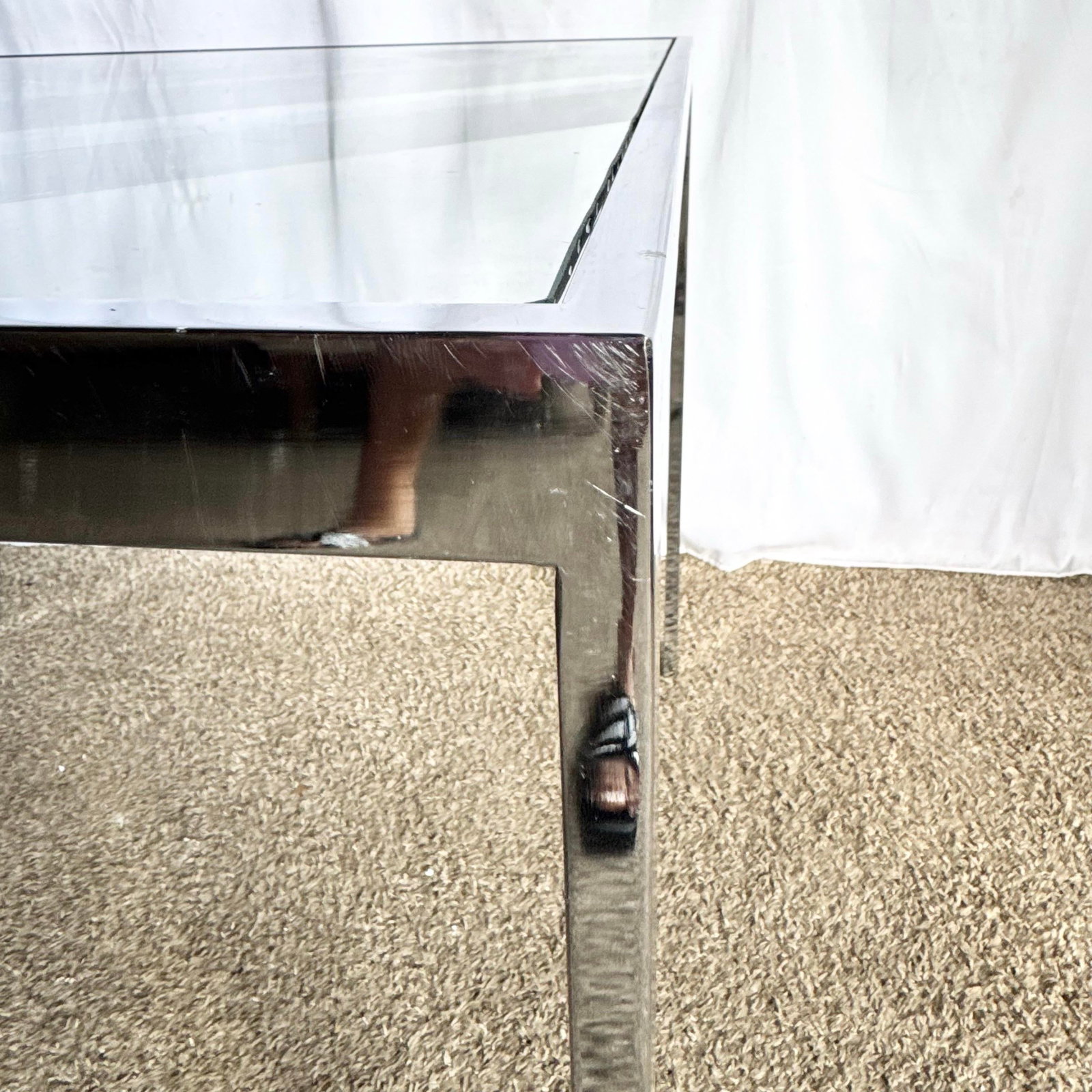 Mid Century Modern Lattice Chrome Inlaid Glass Top Dining/Card Table - 7