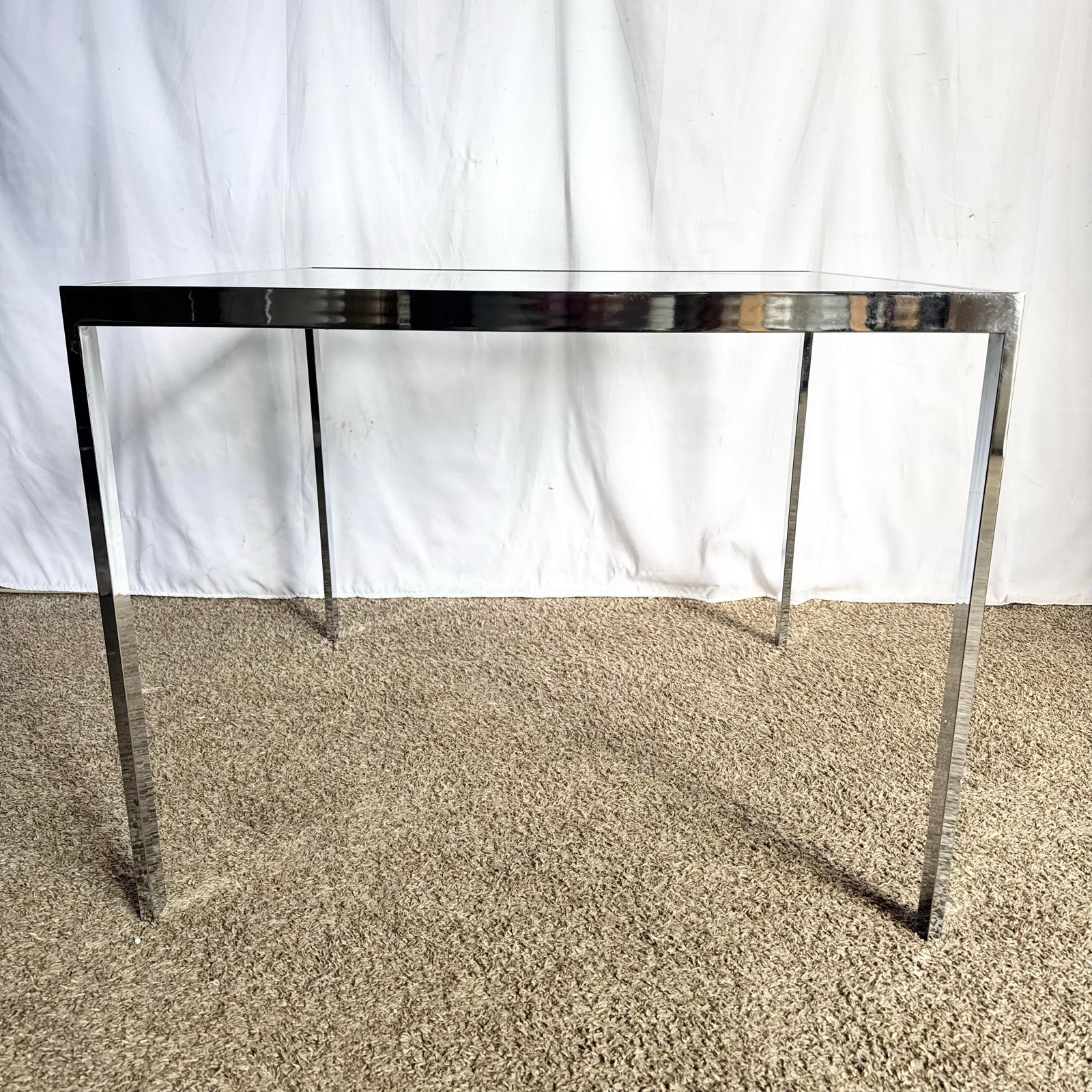 Mid Century Modern Lattice Chrome Inlaid Glass Top Dining/Card Table - 9