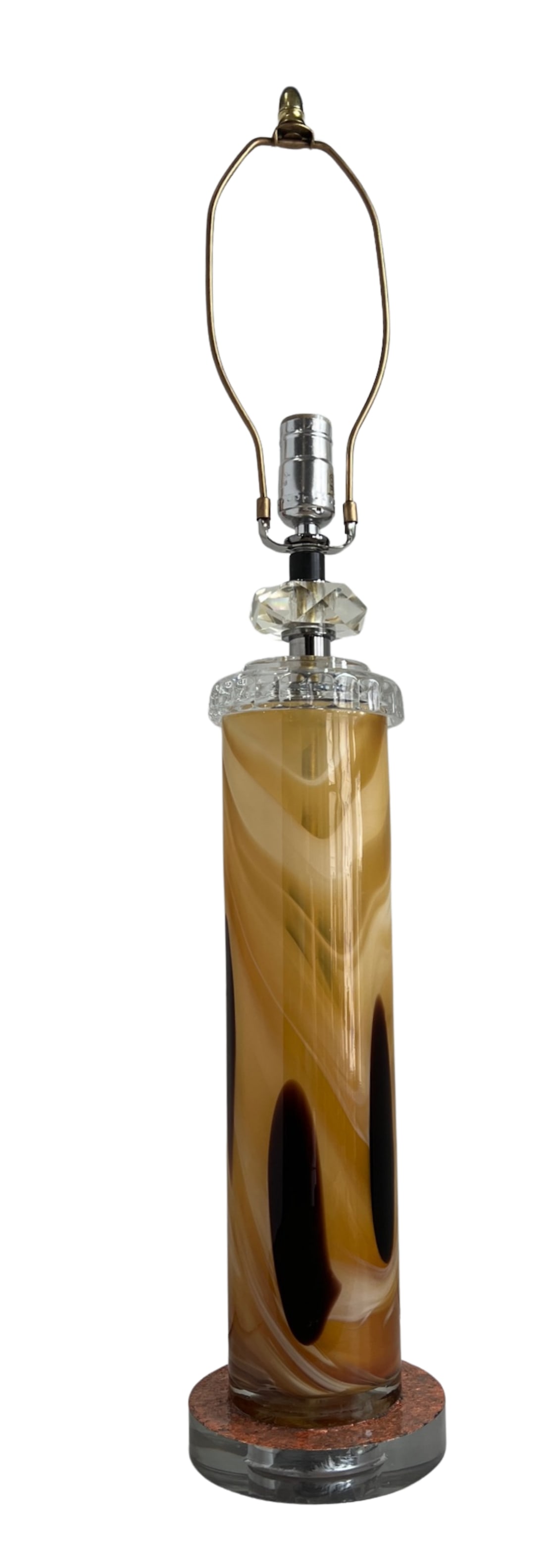 Art Glass Amber Brown Oval Cylidrical Table Lamp - 16