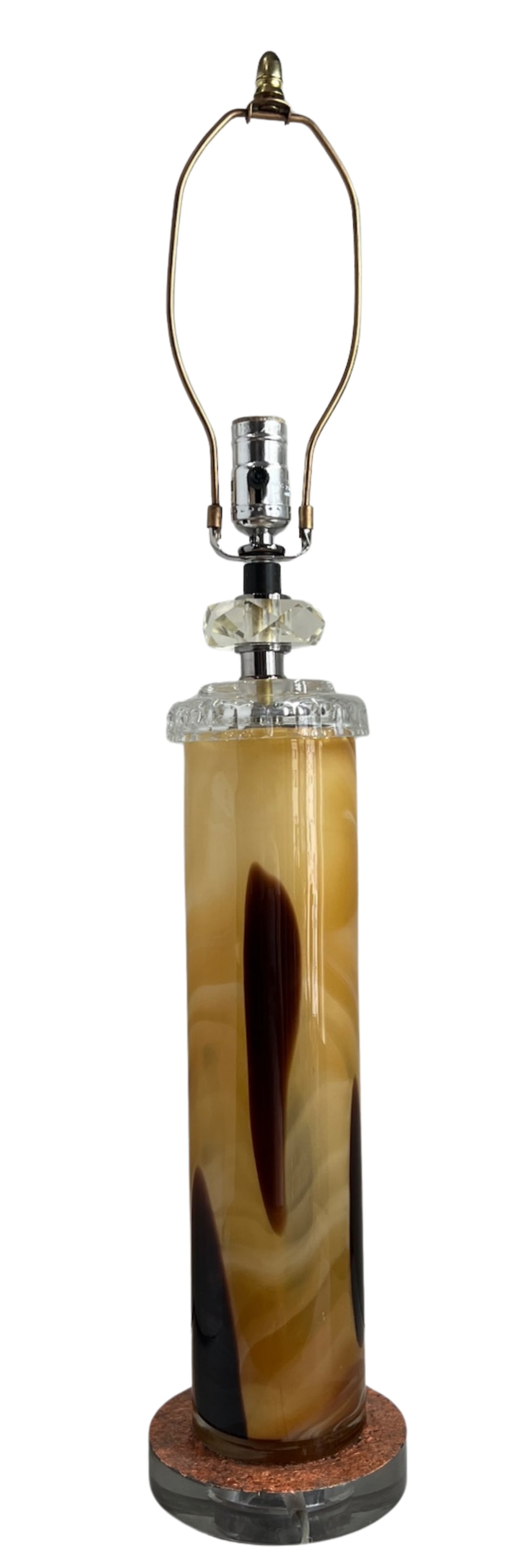 Art Glass Amber Brown Oval Cylidrical Table Lamp - 5