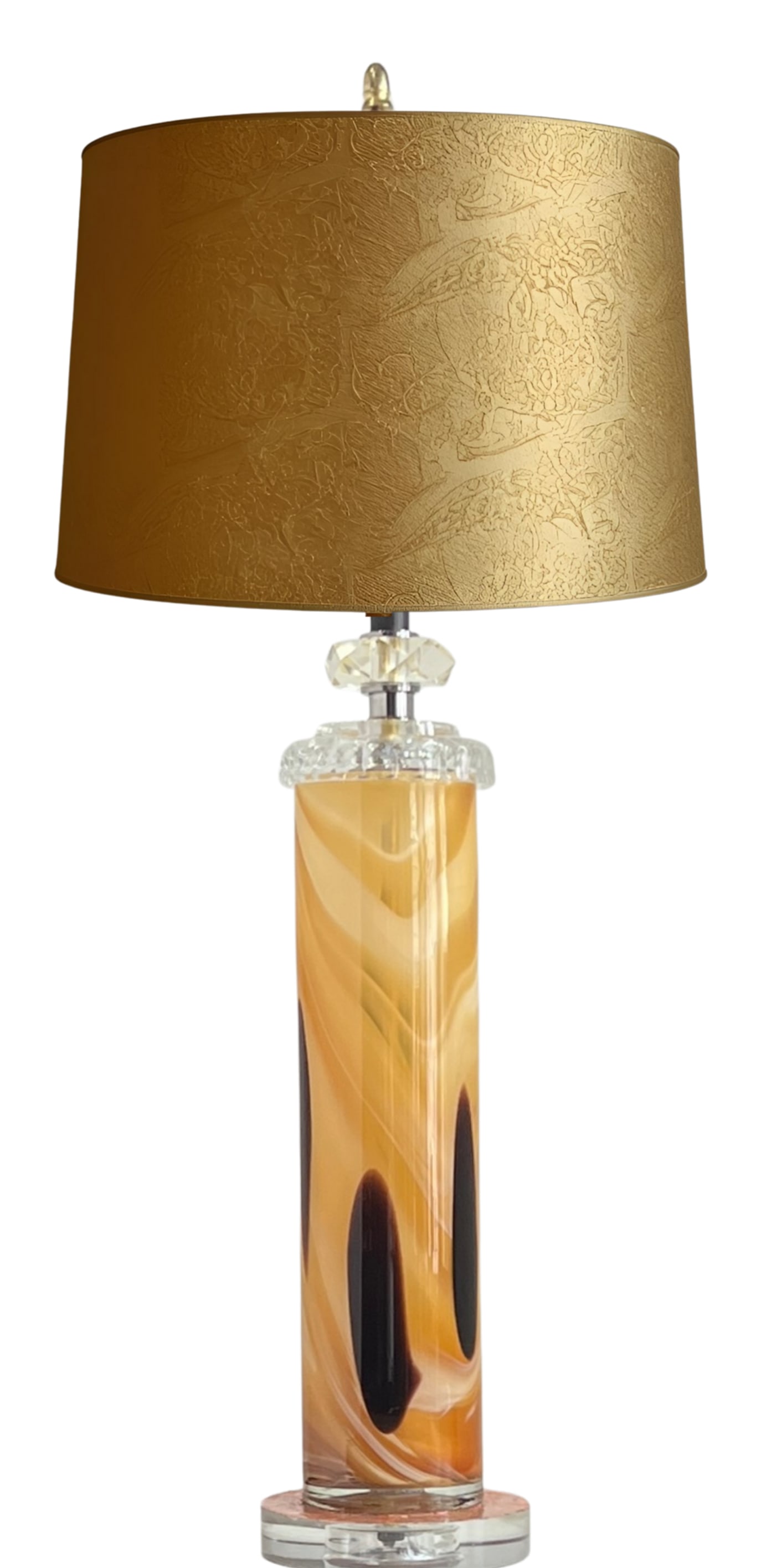 Art Glass Amber Brown Oval Cylidrical Table Lamp - 6