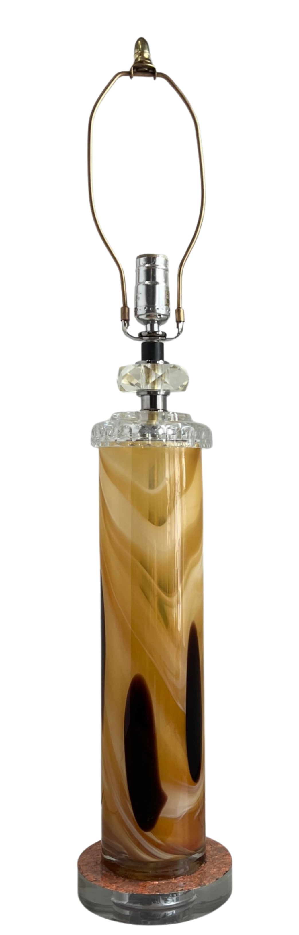 Art Glass Amber Brown Oval Cylidrical Table Lamp - 9