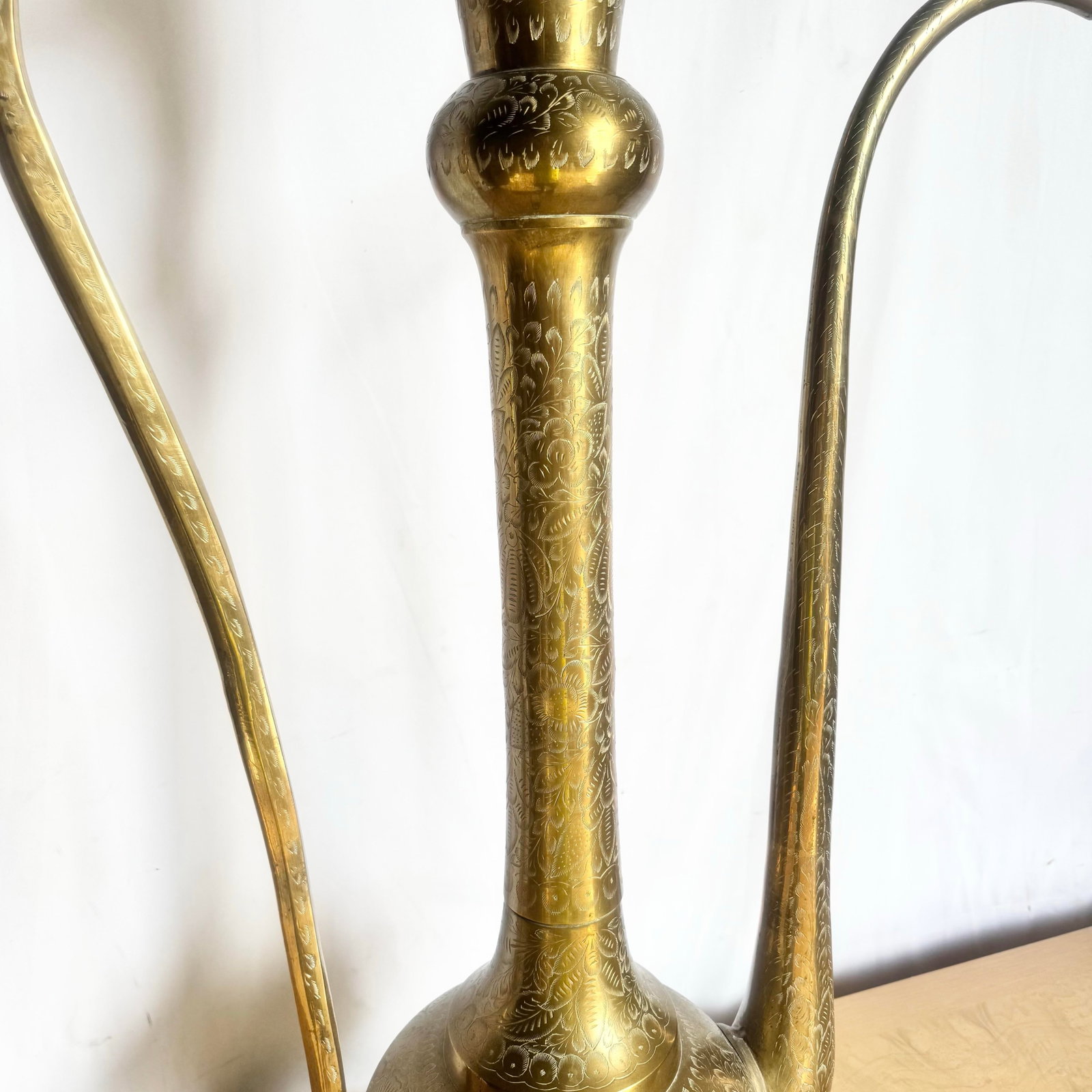 Mid 20th Century Moorish Etched Brass Pitcher/Ewer/Aftaba/Surahi - 3