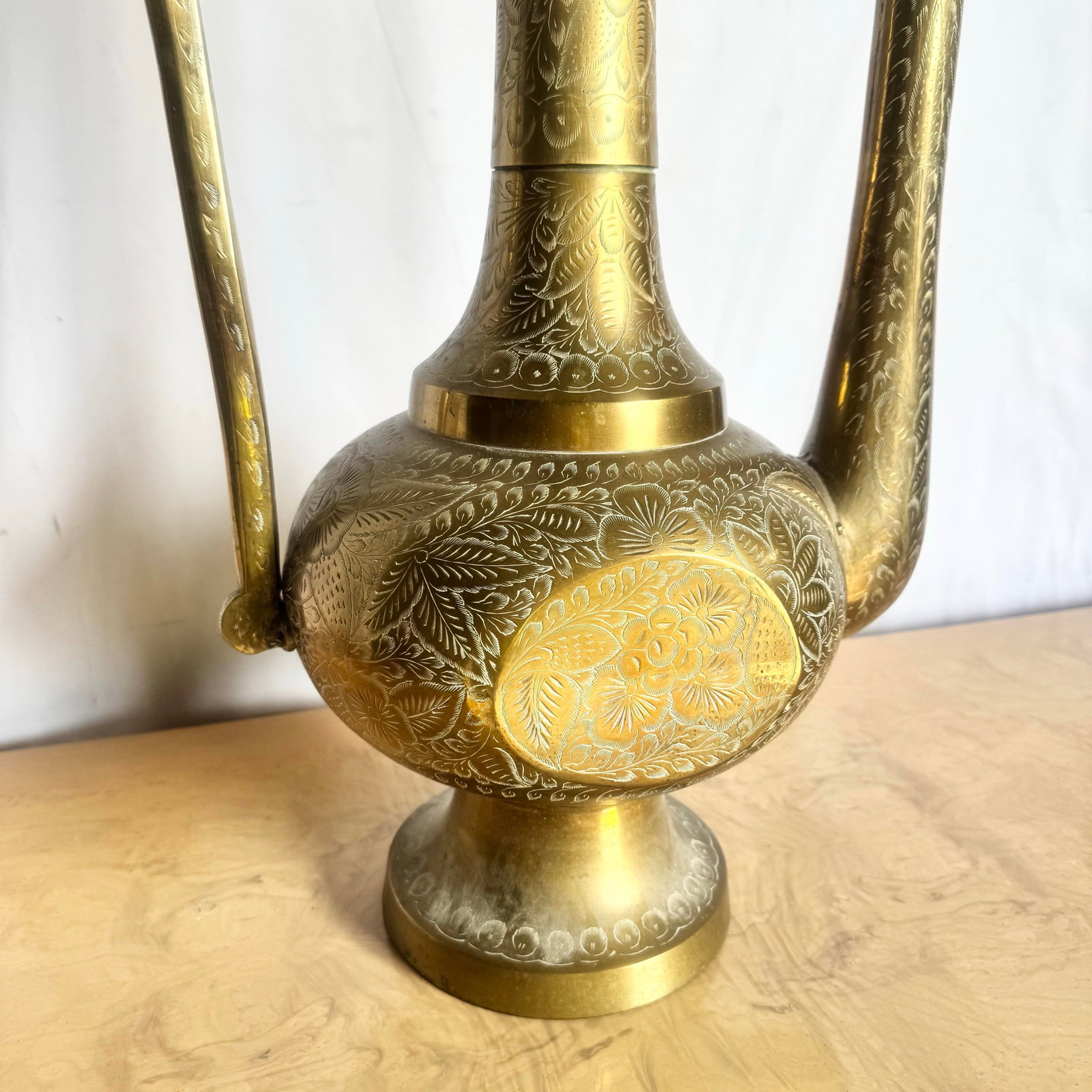 Mid 20th Century Moorish Etched Brass Pitcher/Ewer/Aftaba/Surahi - 5