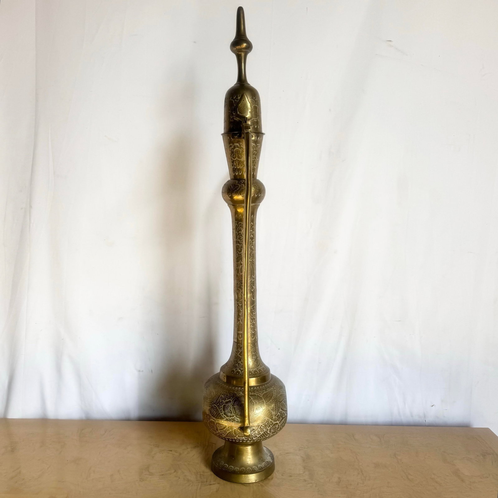 Mid 20th Century Moorish Etched Brass Pitcher/Ewer/Aftaba/Surahi - 6