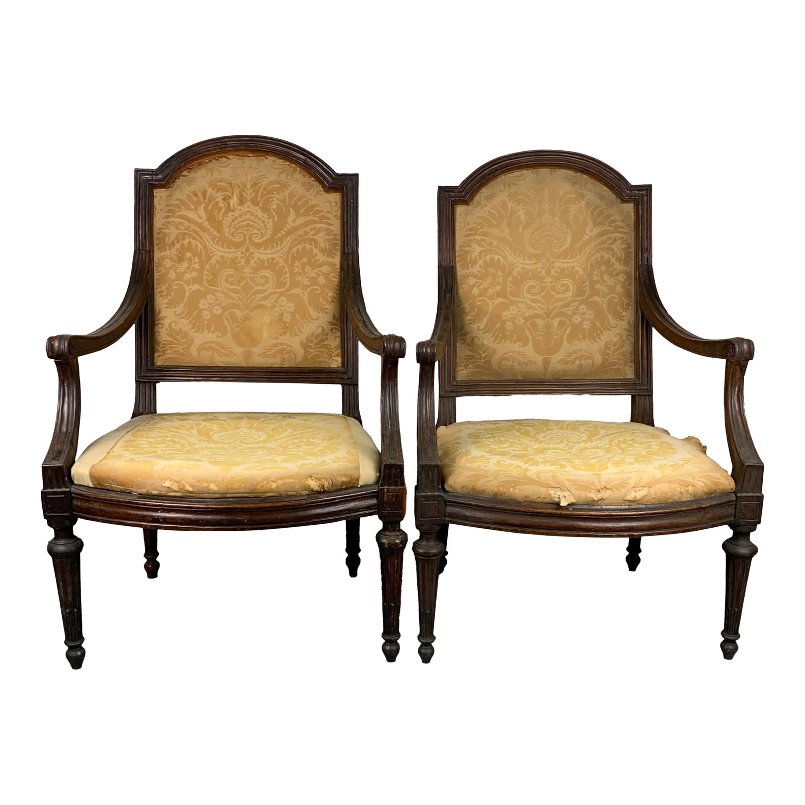 Antique Walnut Armchairs, Set of 2: From the collection of Bob and Dolores Hope from their estate located in Toluca Lake, California. Condition: Alterations: Original Condition Unaltered Imperfections: Needs Restoration Condition