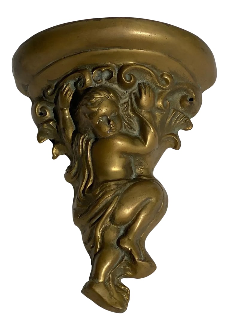 Late 19th Century Bronze Cherub Shelf Sculptural Wall Accent: Late 19th Century Beautiful Antique Bronze Cast Cherub wall mounted console shelf. Beautifully detailed. Condition: Alterations: Original Design Modified Imperfections: Some Imperfections Condition No