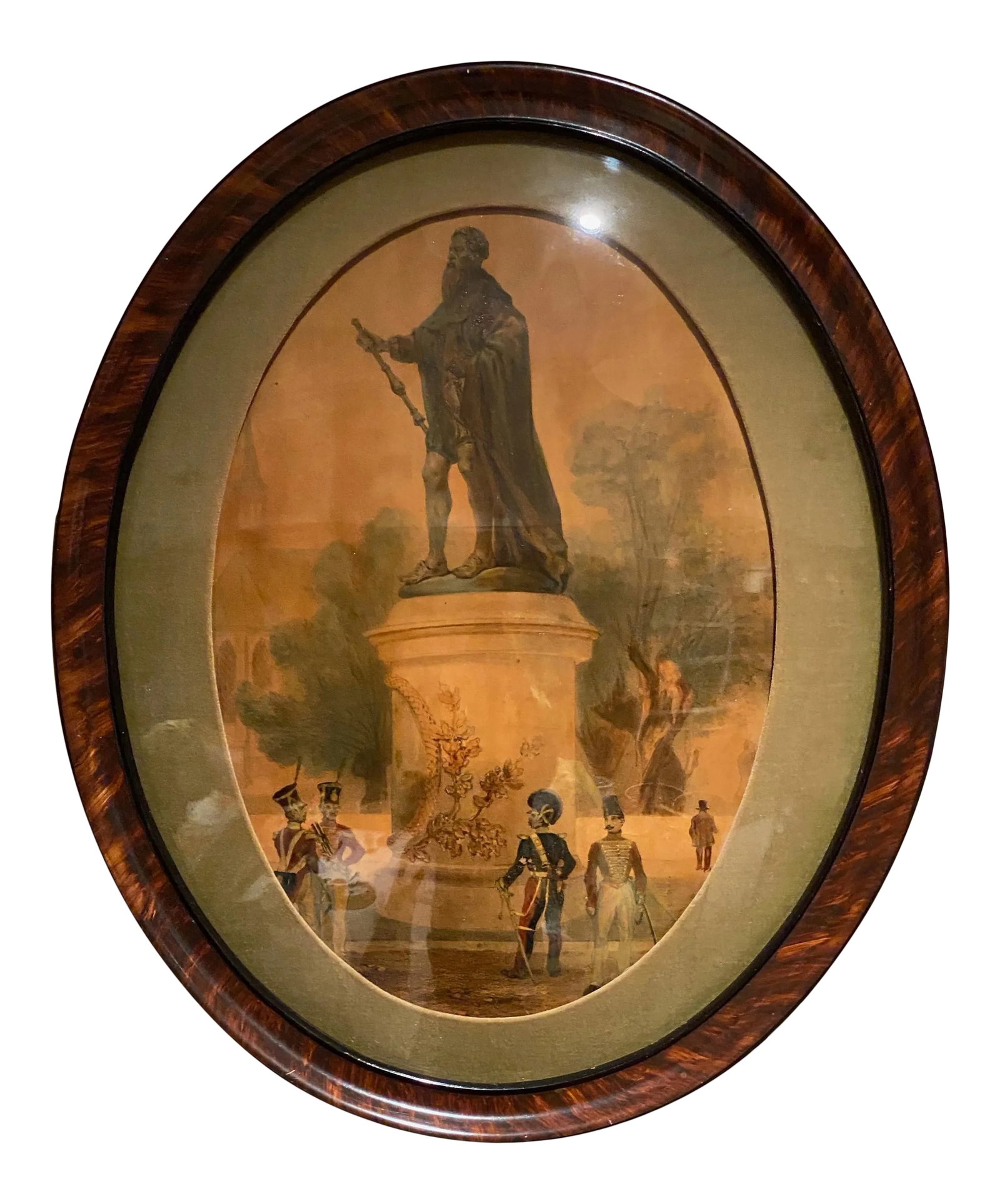 Late 19th Century Victorian Figurative Painting, Framed: 1800's beautifully detailed painting framed in tiger wood with convex glass. Condition: Alterations: Original Design Modified Imperfections: Some Imperfections Condition Notes: Wear consistent with